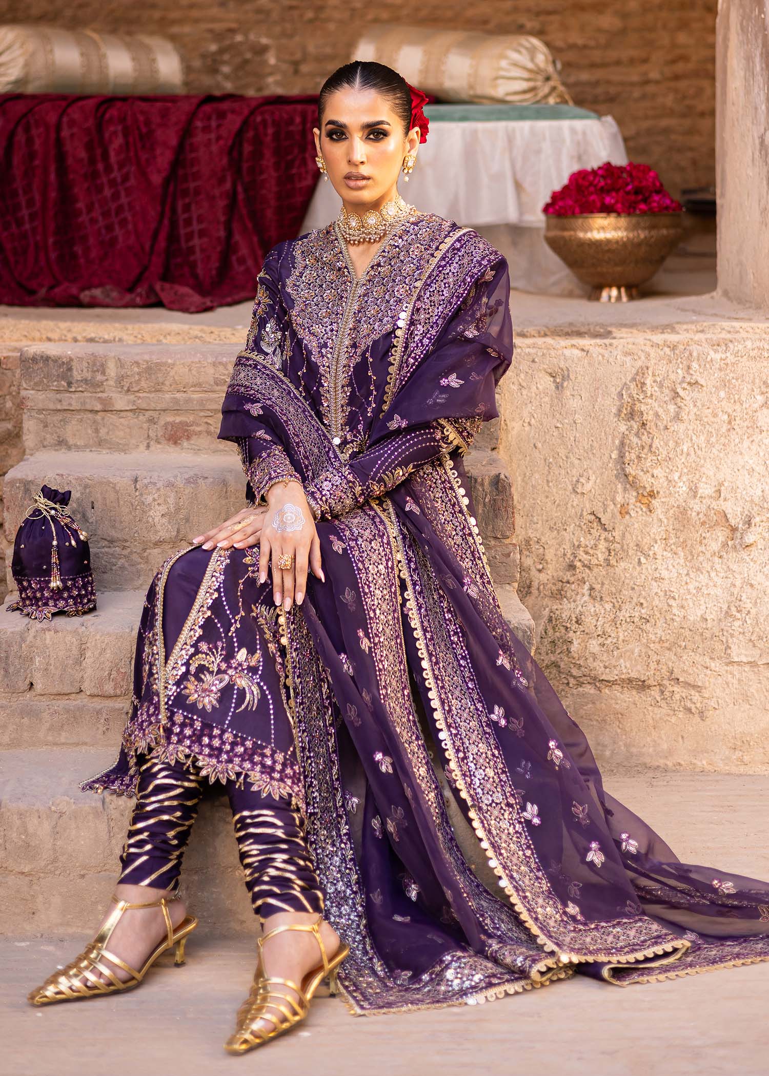 Women Wearing Haniye Purple Long Shirt For Luxury Formals Events - Pakistani Designer Wear For Women In UK | Kifat