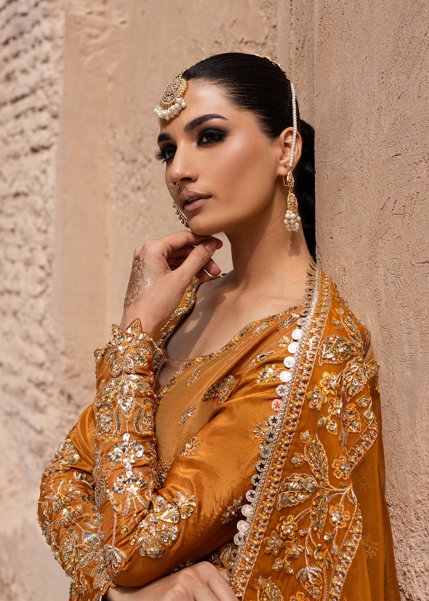 Women Wearing Zarmisha Mustard Long Shirt For Luxury Formals Events - Pakistani Designer Wear For Women In UK | Kifat