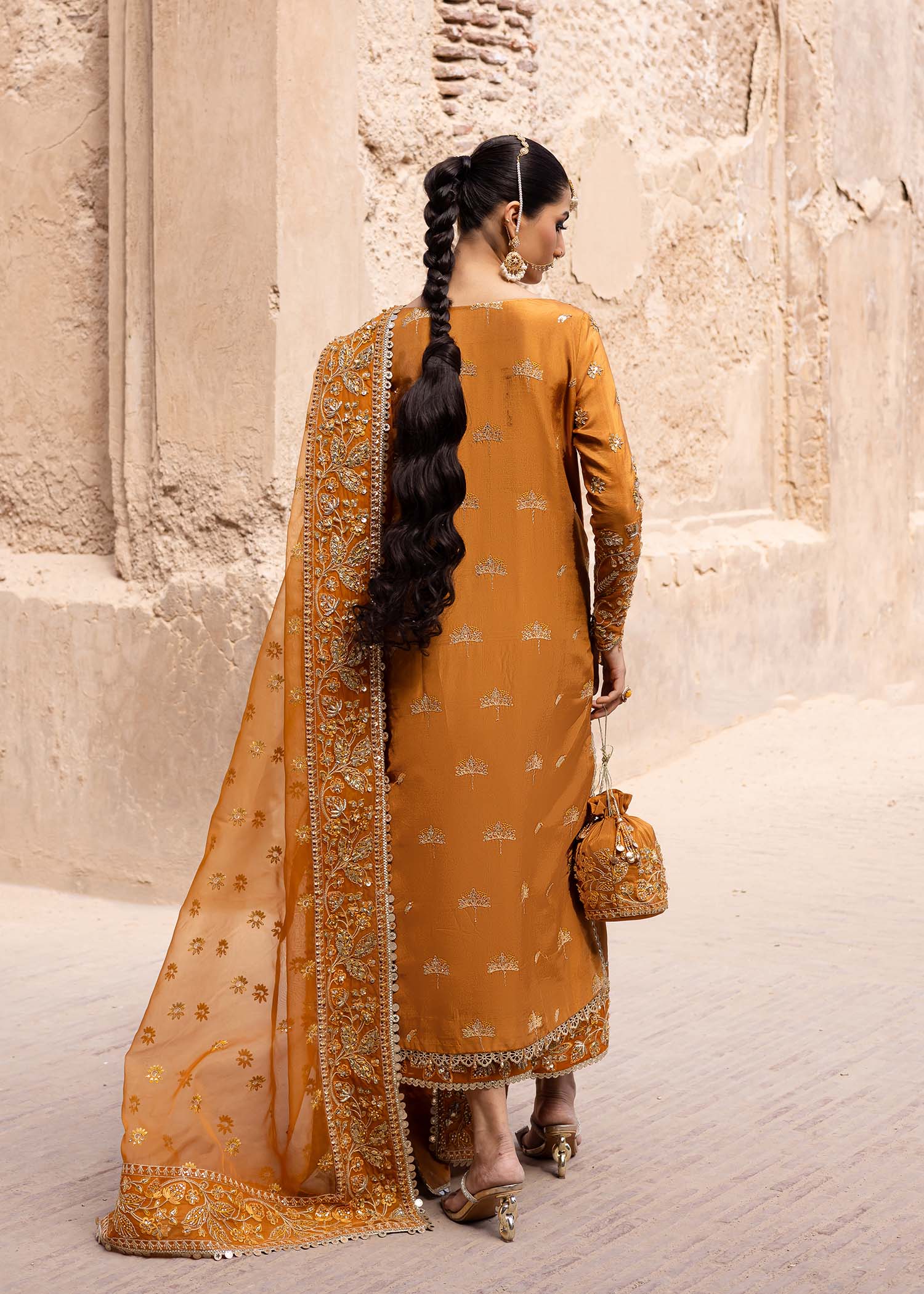 Women Wearing Zarmisha Mustard Long Shirt For Luxury Formals Events - Pakistani Designer Wear For Women In UK | Kifat