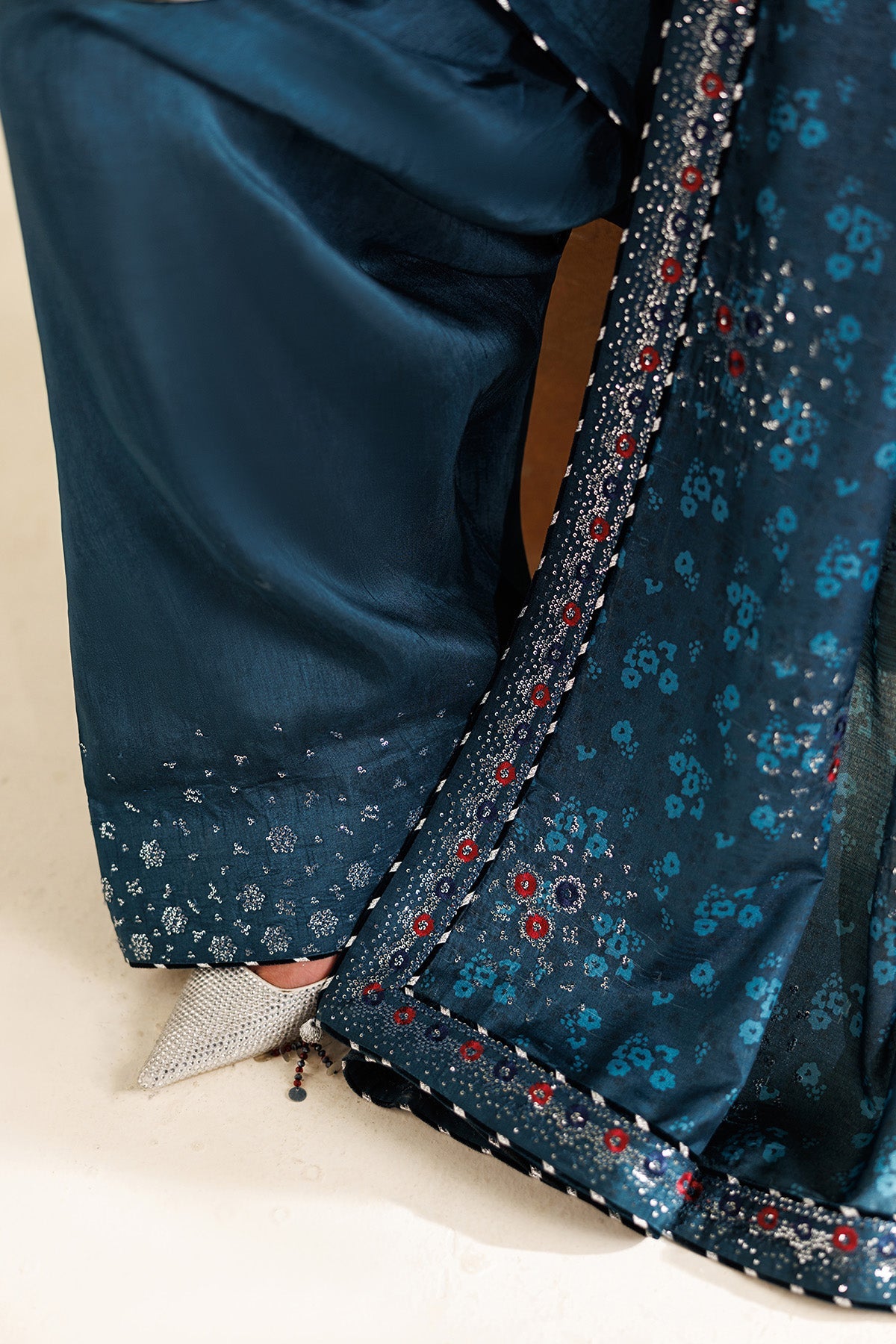 Women Wearing Embroidered Raw Silk UR-7062 Blue Short Shirt for Wedding Events - Pakistani Designer Wear for Women in UK | Kifat
