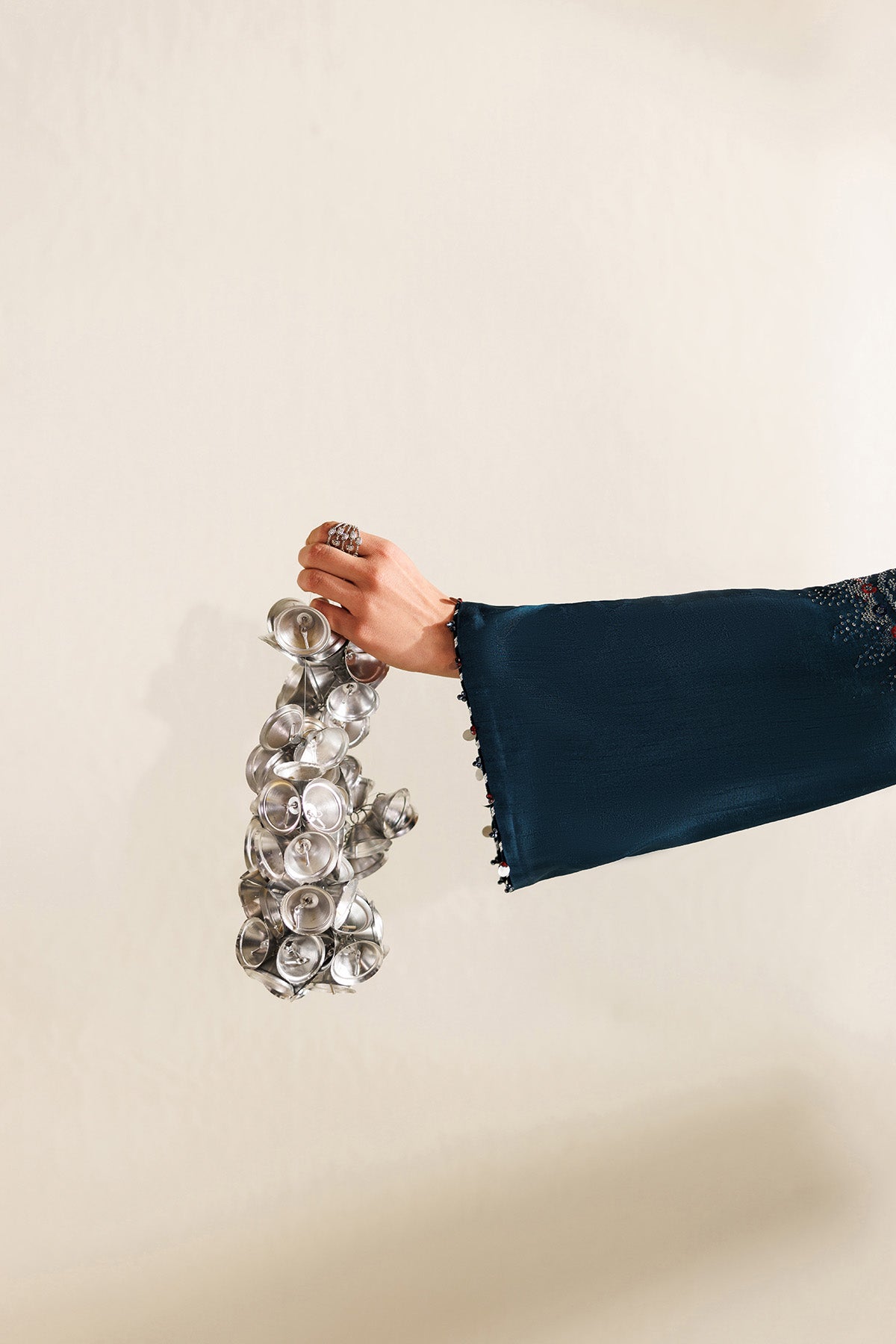 Women Wearing Embroidered Raw Silk UR-7062 Blue Short Shirt for Wedding Events - Pakistani Designer Wear for Women in UK | Kifat