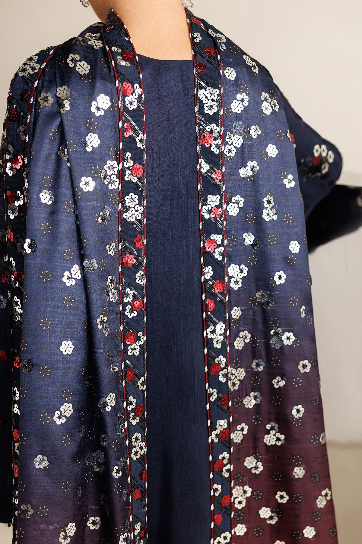 Women Wearing Embroidered Raw Silk UR-7064 Blue Short Shirt for Wedding Events - Pakistani Designer Wear for Women in UK | Kifat
