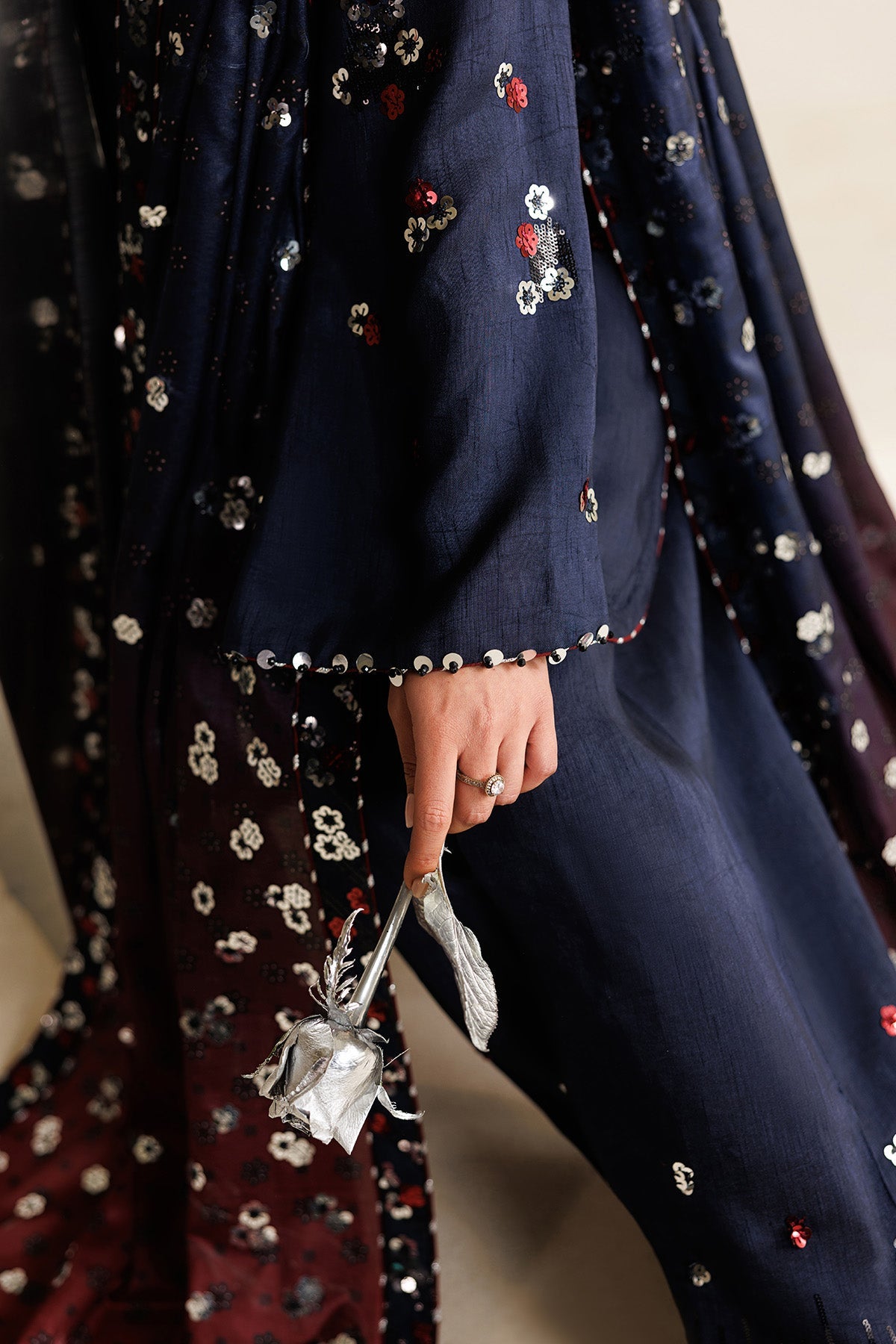 Women Wearing Embroidered Raw Silk UR-7064 Blue Short Shirt for Wedding Events - Pakistani Designer Wear for Women in UK | Kifat