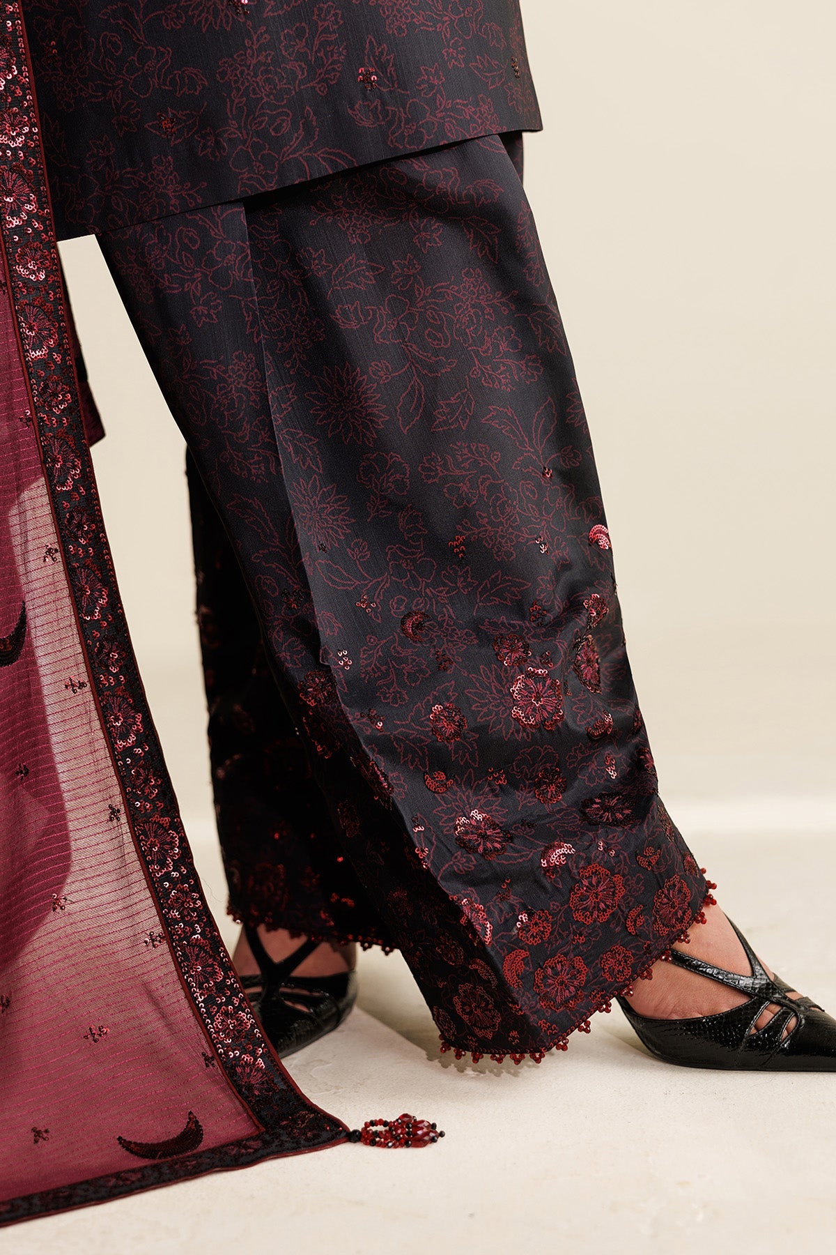 Women Wearing Embroidered Raw Silk UR-7068 Plum Short Shirt for Wedding Events - Pakistani Designer Wear for Women in UK | Kifat