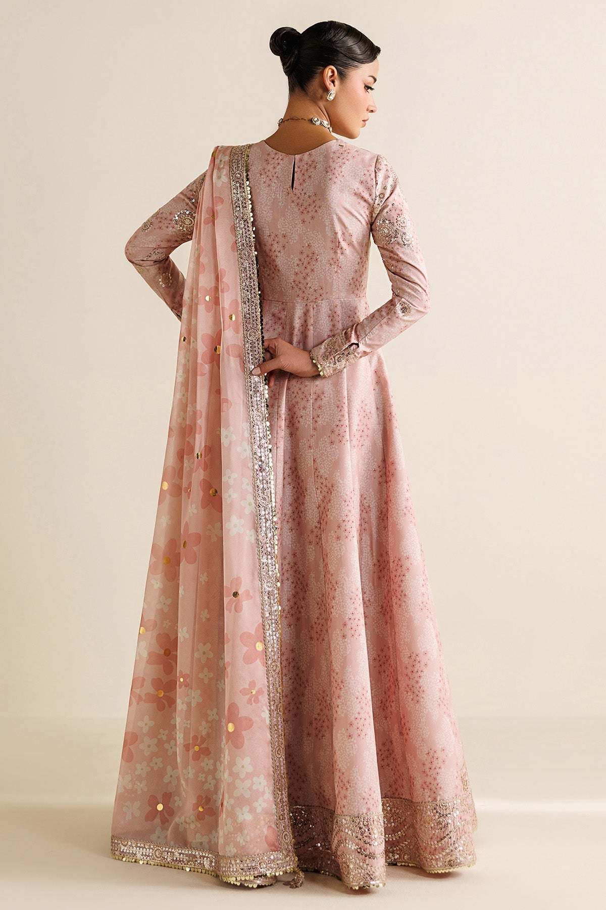 Women Wearing Embroidered Raw Silk UR-7067 Ferozi Frock for Wedding Events - Pakistani Designer Wear for Women in UK | Kifat