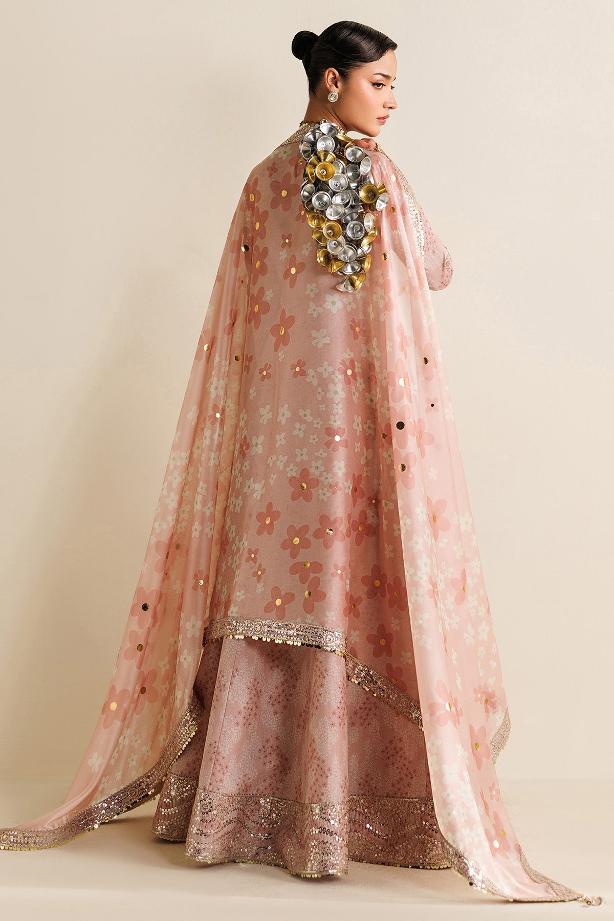 Women Wearing Embroidered Raw Silk UR-7067 Ferozi Frock for Wedding Events - Pakistani Designer Wear for Women in UK | Kifat