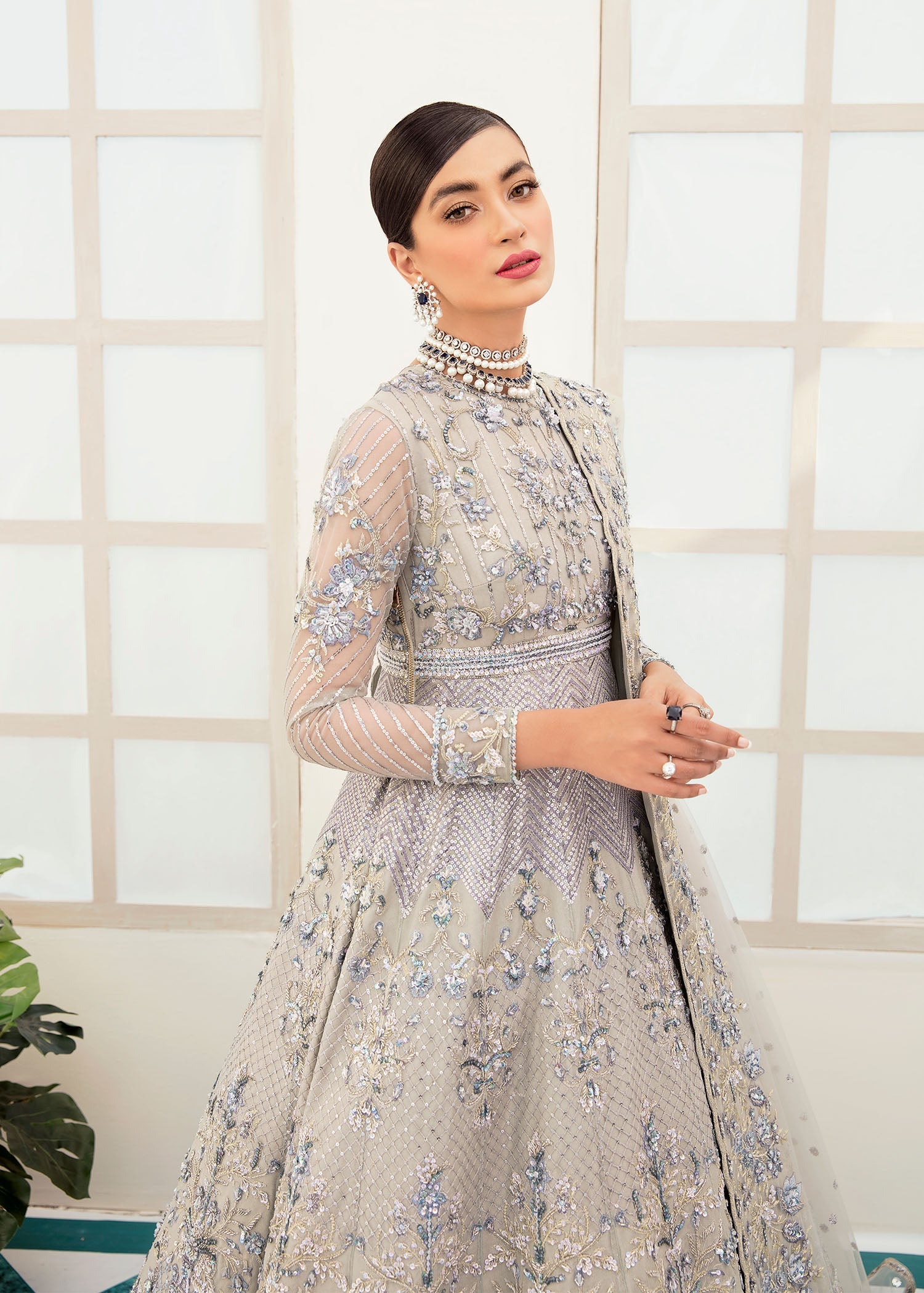 Women Wearing Hanzel Silver Lehnga For Bridals Events - Pakistani Designer Wear For Women In UK | Kifat