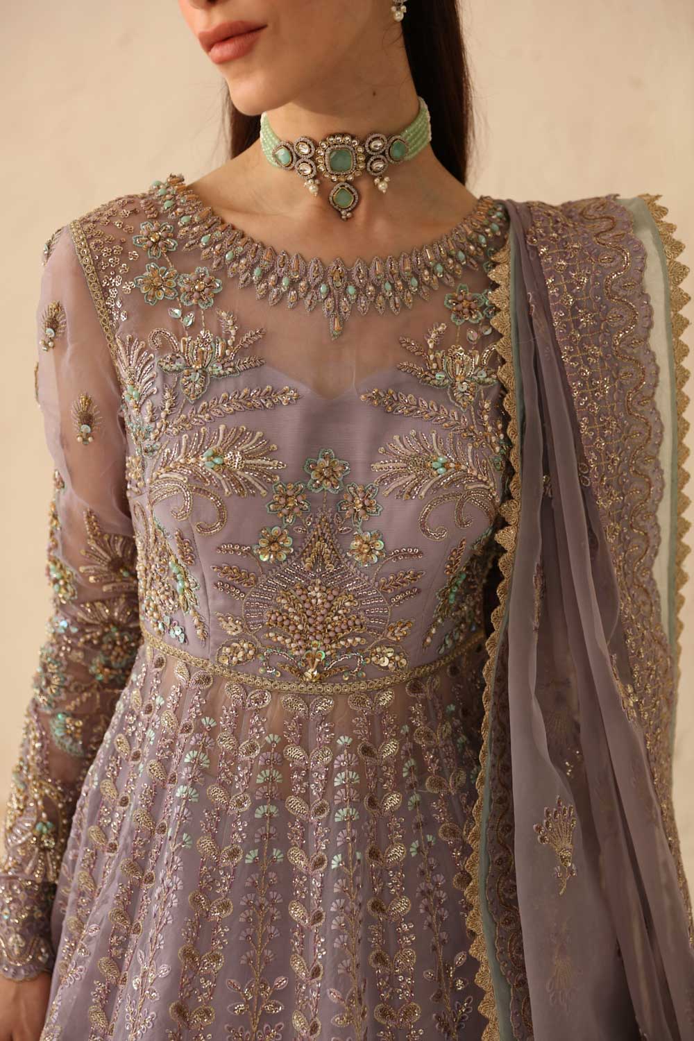 Women Wearing Lilia Lilac Grey Peshwas For Formals Events - Pakistani Designer Wear For Women In UK | Kifat