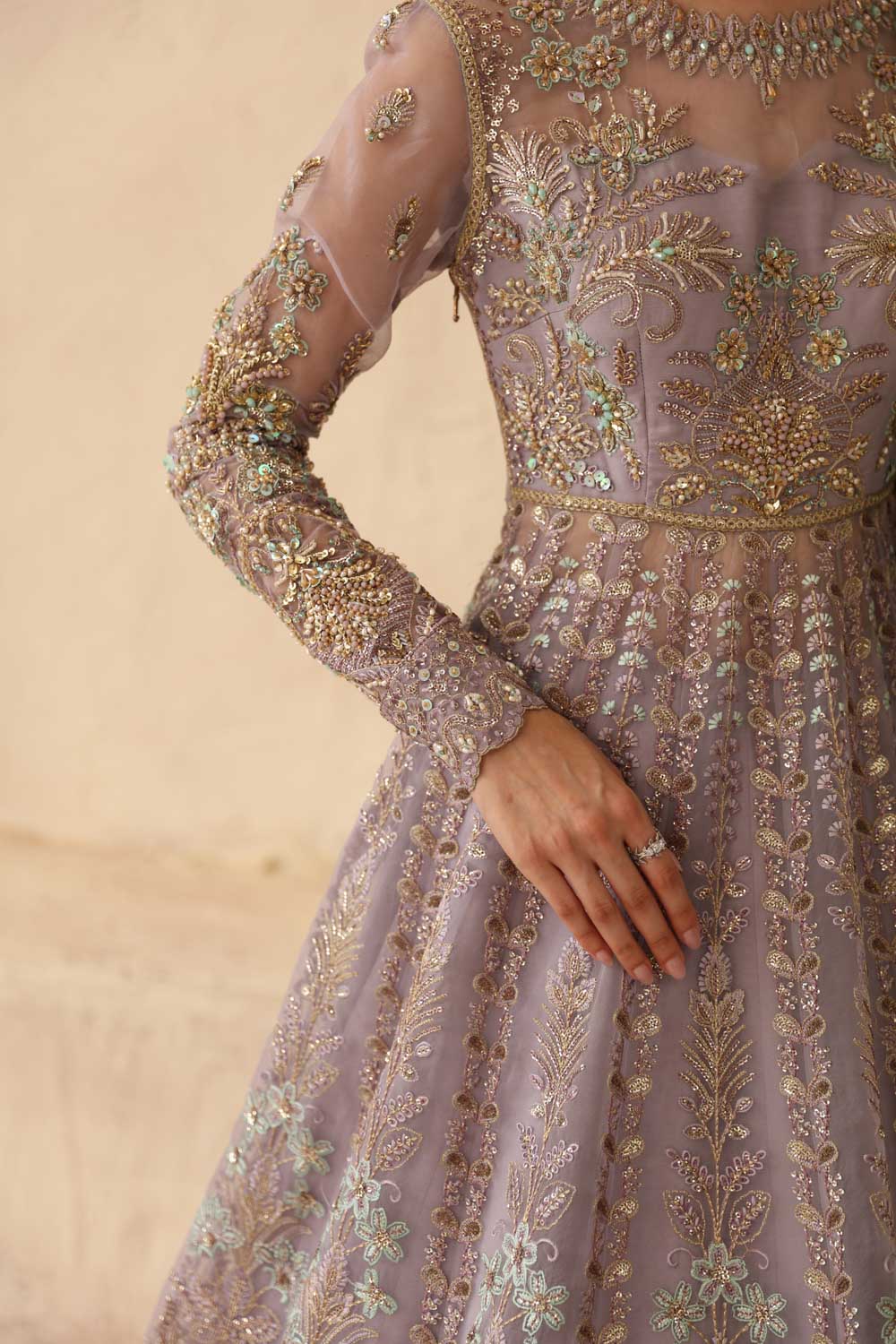 Women Wearing Lilia Lilac Grey Peshwas For Formals Events - Pakistani Designer Wear For Women In UK | Kifat