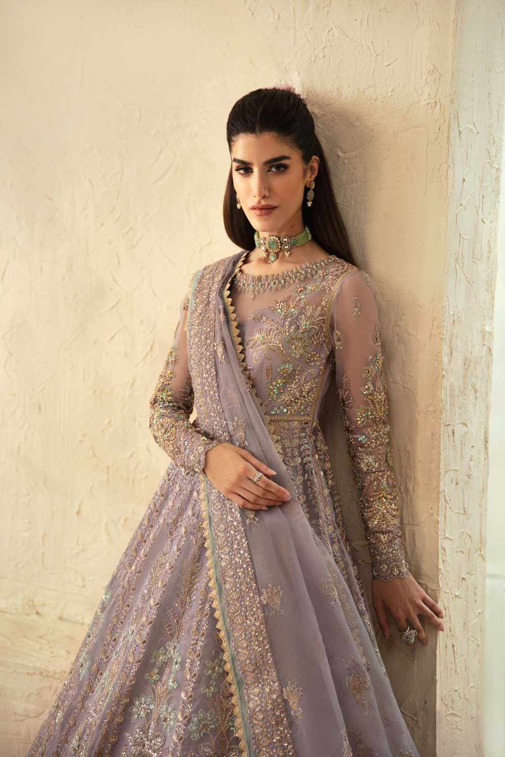 Women Wearing Lilia Lilac Grey Peshwas For Formals Events - Pakistani Designer Wear For Women In UK | Kifat