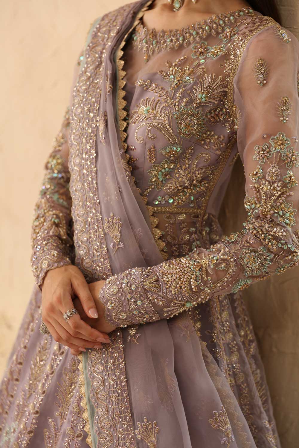 Women Wearing Lilia Lilac Grey Peshwas For Formals Events - Pakistani Designer Wear For Women In UK | Kifat