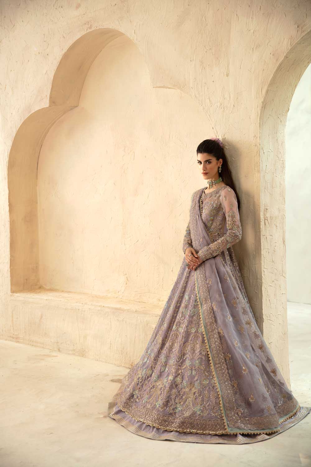 Women Wearing Lilia Lilac Grey Peshwas For Formals Events - Pakistani Designer Wear For Women In UK | Kifat