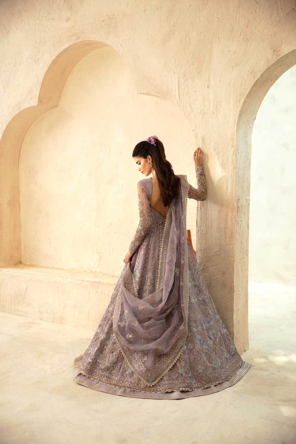 Women Wearing Lilia Lilac Grey Peshwas For Formals Events - Pakistani Designer Wear For Women In UK | Kifat