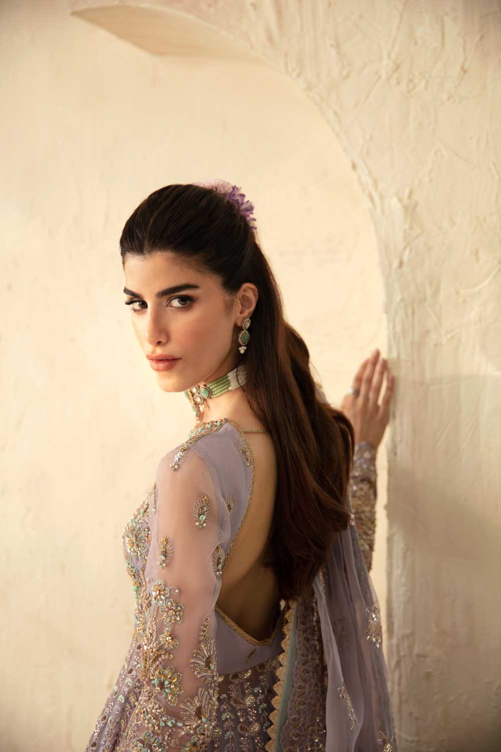 Women Wearing Lilia Lilac Grey Peshwas For Formals Events - Pakistani Designer Wear For Women In UK | Kifat