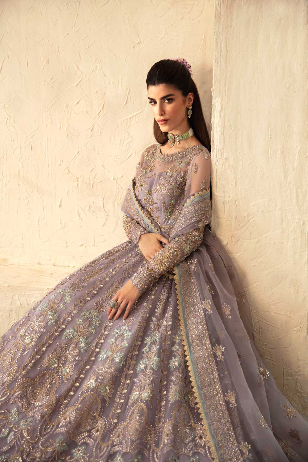 Women Wearing Lilia Lilac Grey Peshwas For Formals Events - Pakistani Designer Wear For Women In UK | Kifat