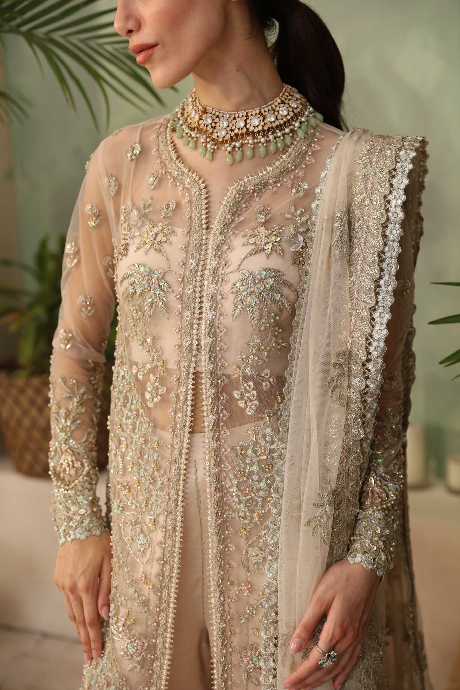 Women Wearing Imperia Cream Long Shirt For Formals Events - Pakistani Designer Wear For Women In UK | Kifat