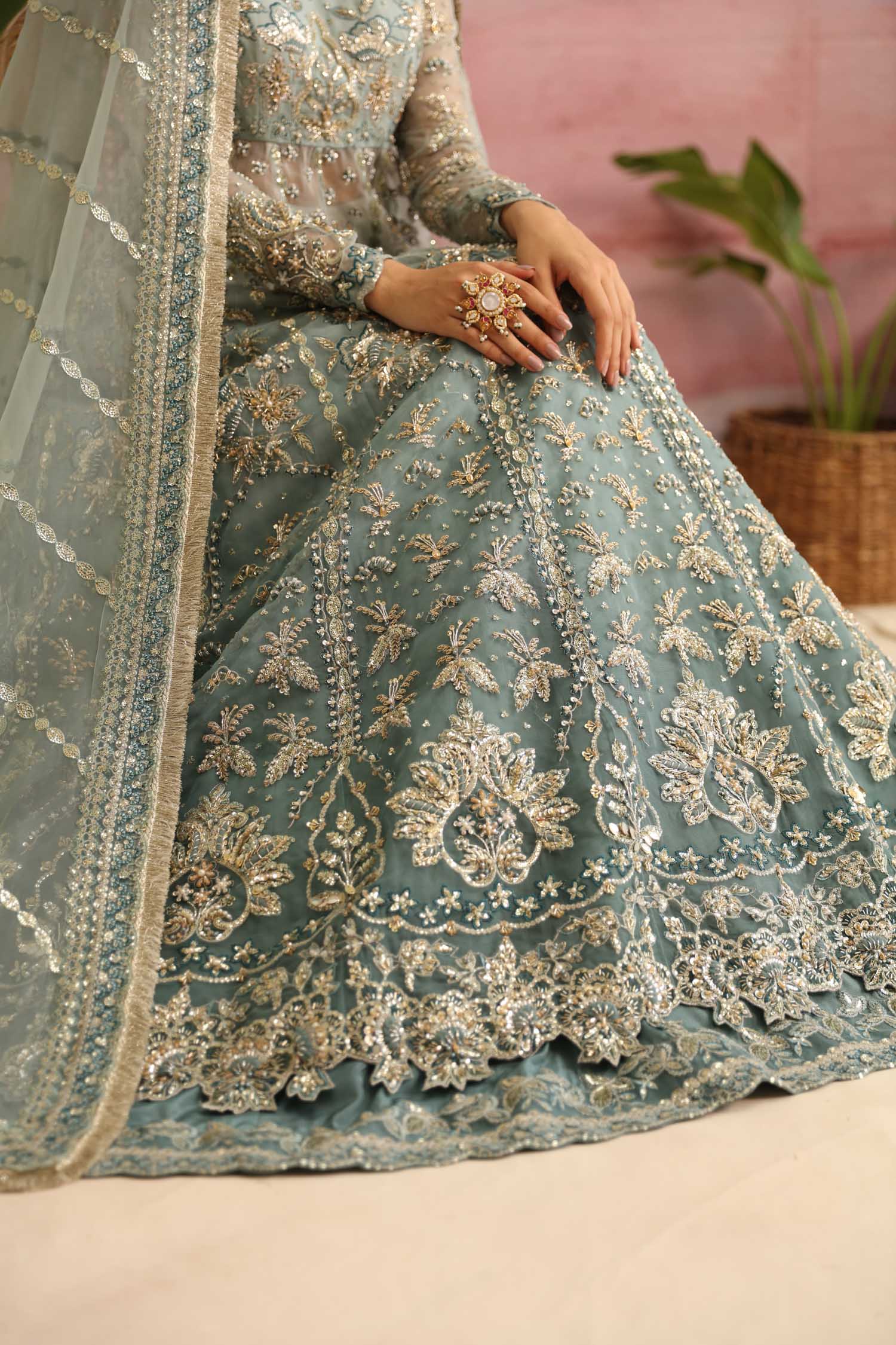 Women Wearing Frostine Mint Blue Peshwas For Formals Events - Pakistani Designer Wear For Women In UK | Kifat