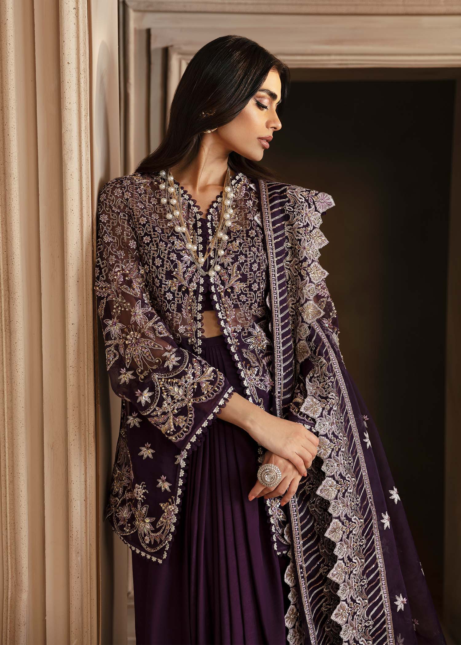 Women Wearing Elowen Purple Shirt With Sharara For Formals Events - Pakistani Designer Wear For Women In UK | Kifat