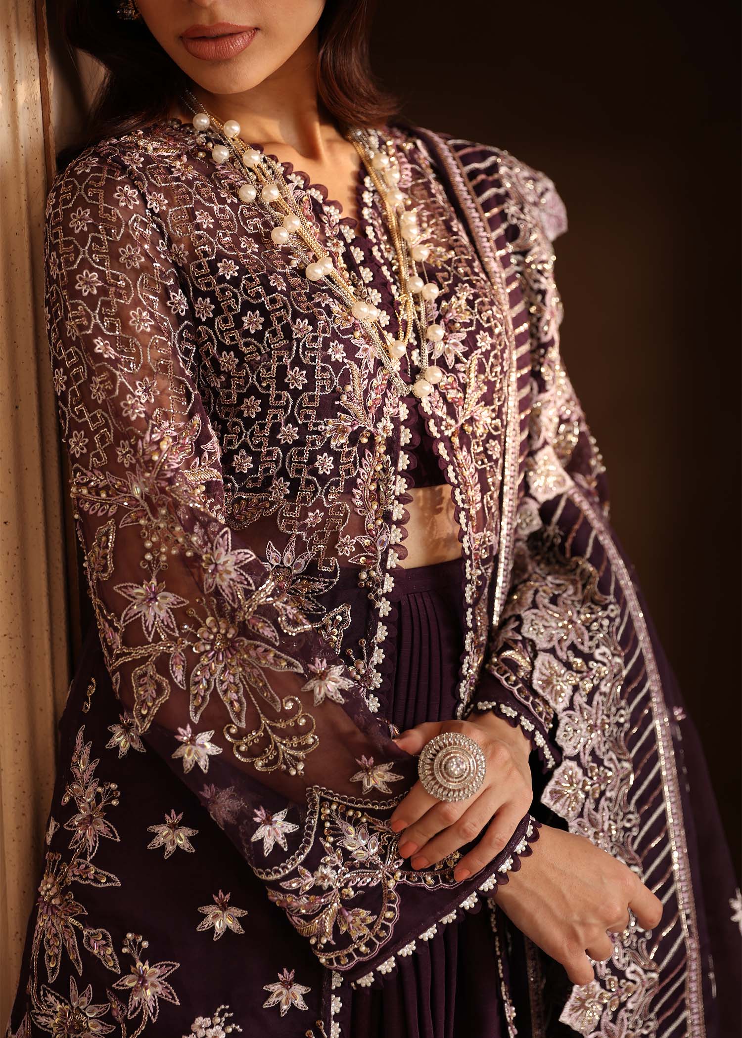 Women Wearing Elowen Purple Shirt With Sharara For Formals Events - Pakistani Designer Wear For Women In UK | Kifat