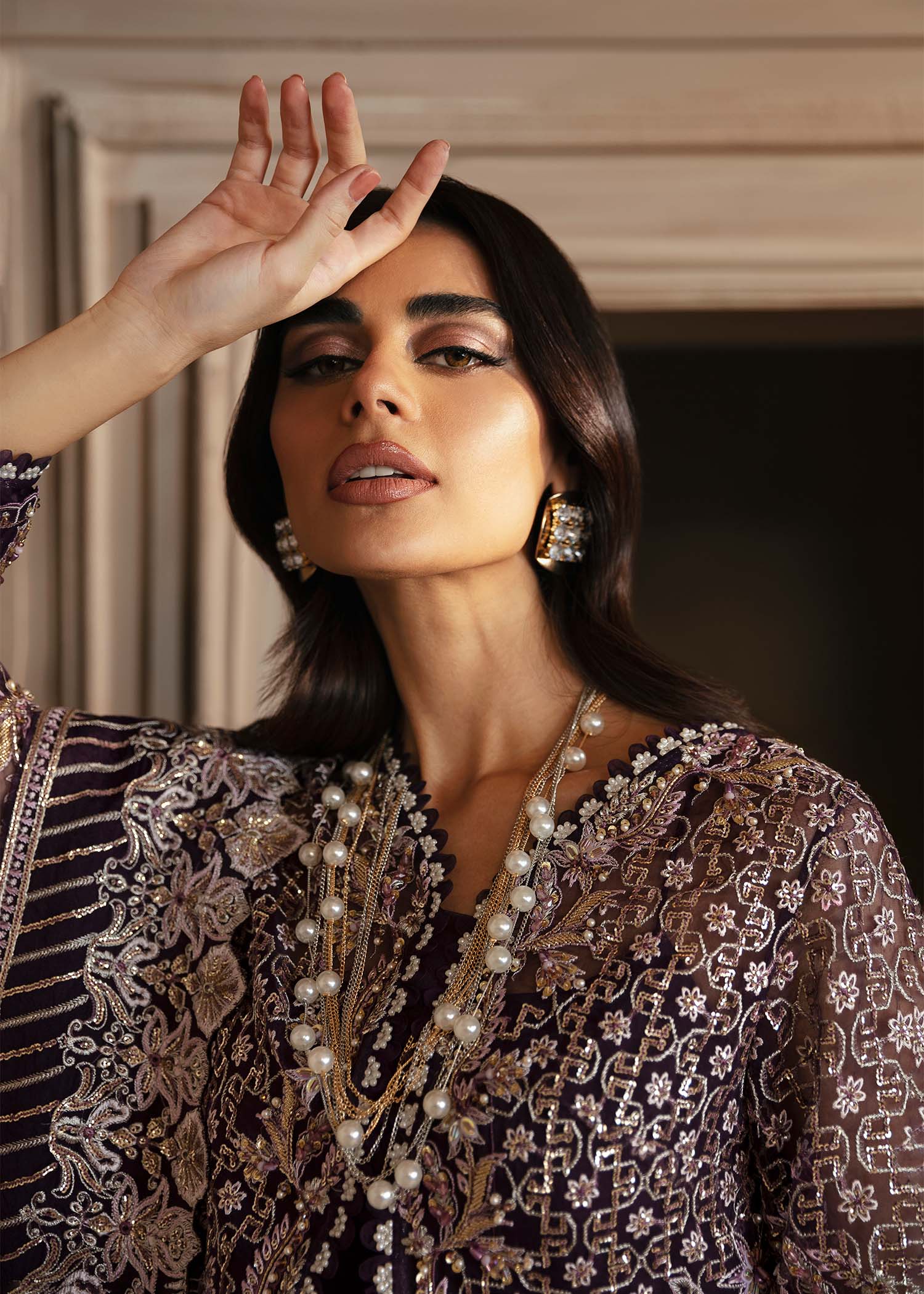Women Wearing Elowen Purple Shirt With Sharara For Formals Events - Pakistani Designer Wear For Women In UK | Kifat