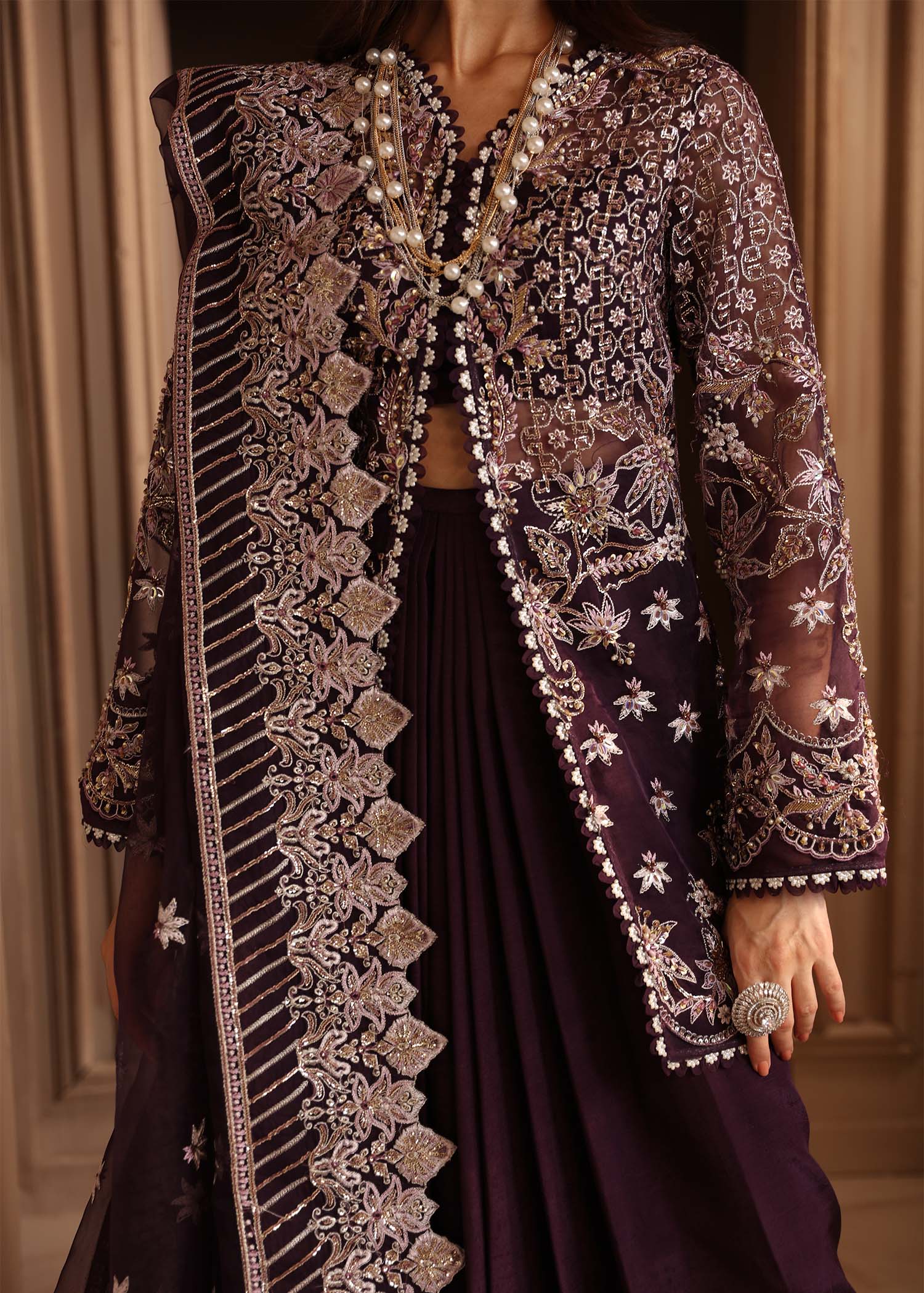 Women Wearing Elowen Purple Shirt With Sharara For Formals Events - Pakistani Designer Wear For Women In UK | Kifat