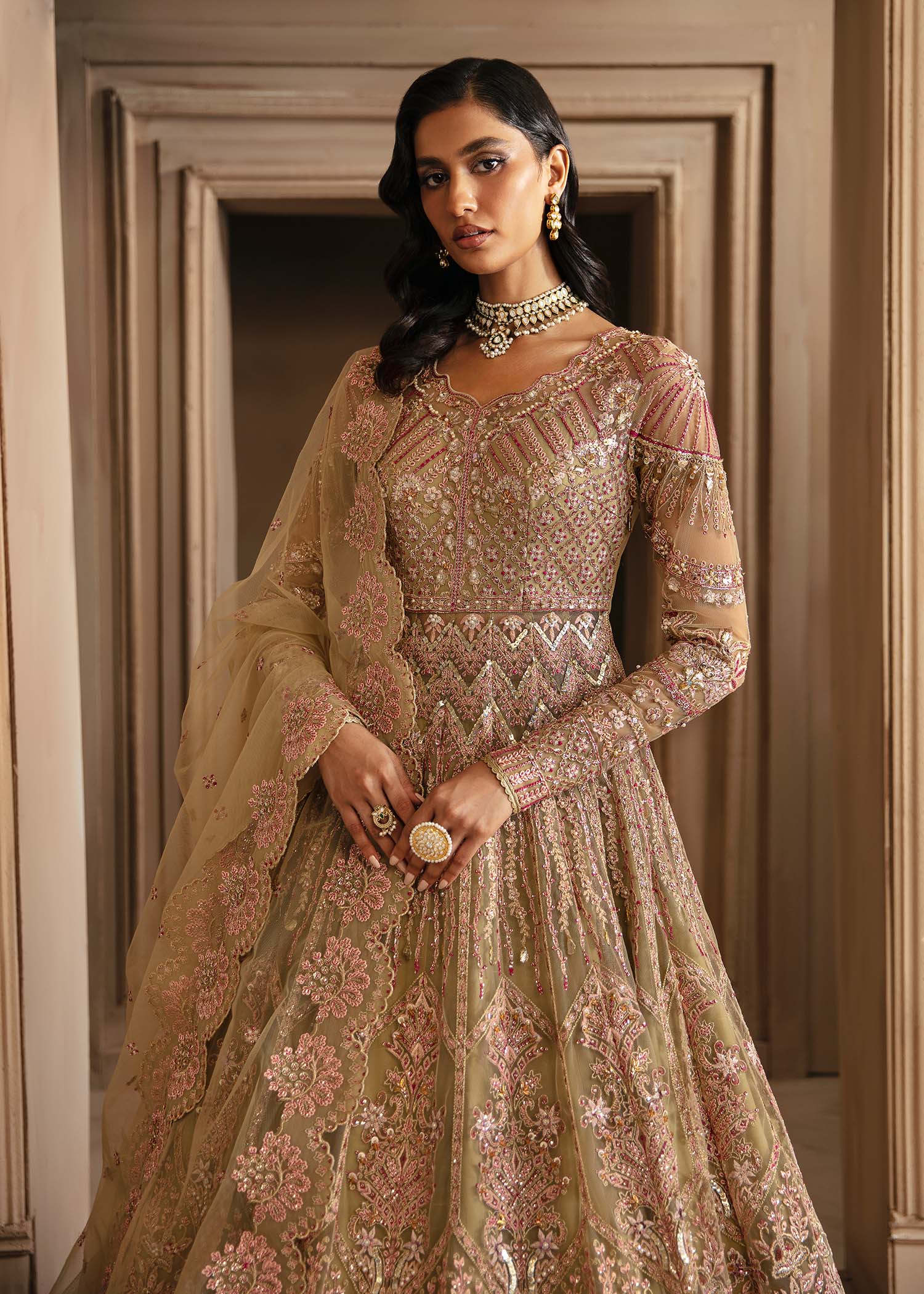 Women Wearing Vespera Light Peach Peshwas For Formals Events - Pakistani Designer Wear For Women In UK | Kifat