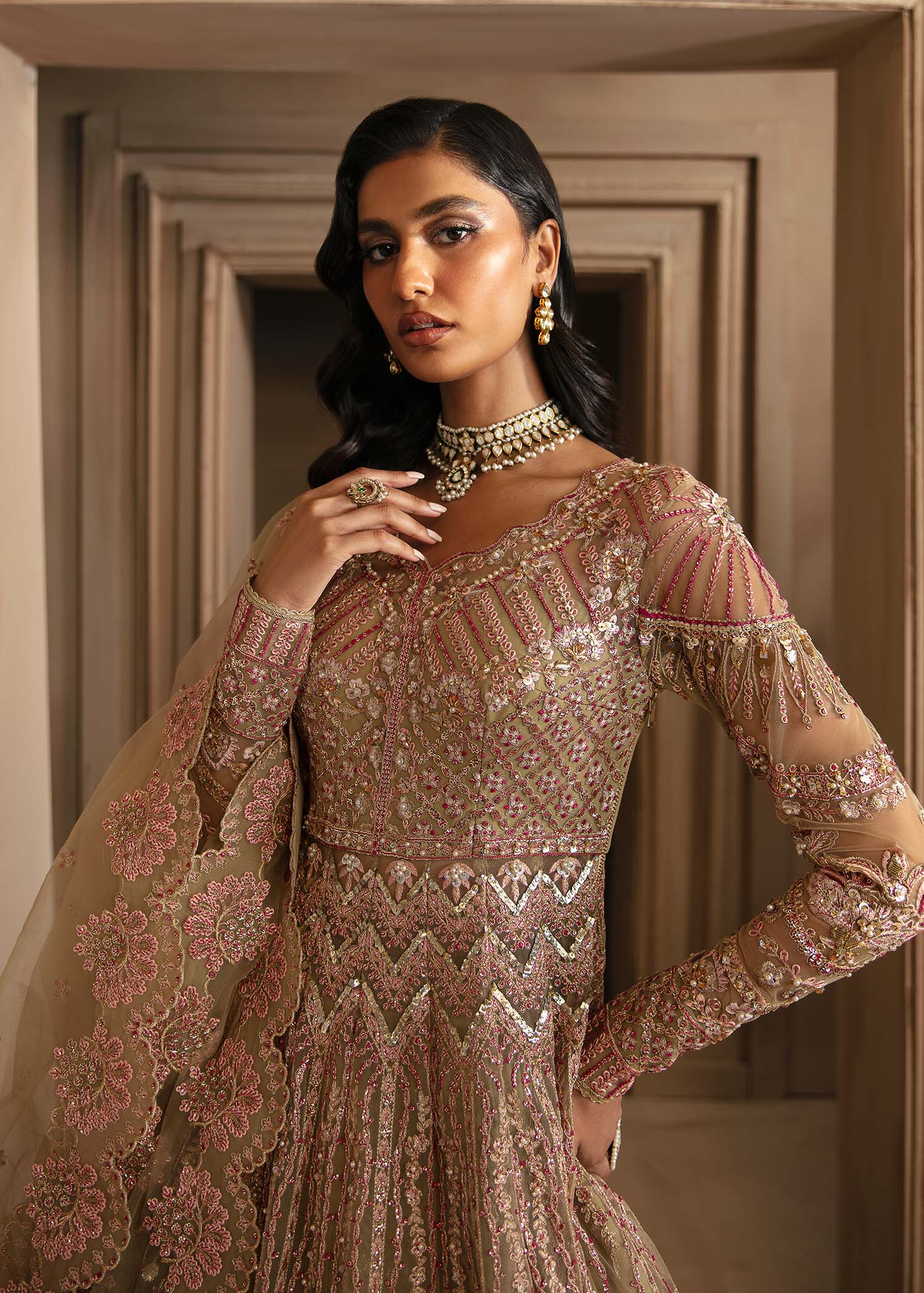 Women Wearing Vespera Light Peach Peshwas For Formals Events - Pakistani Designer Wear For Women In UK | Kifat