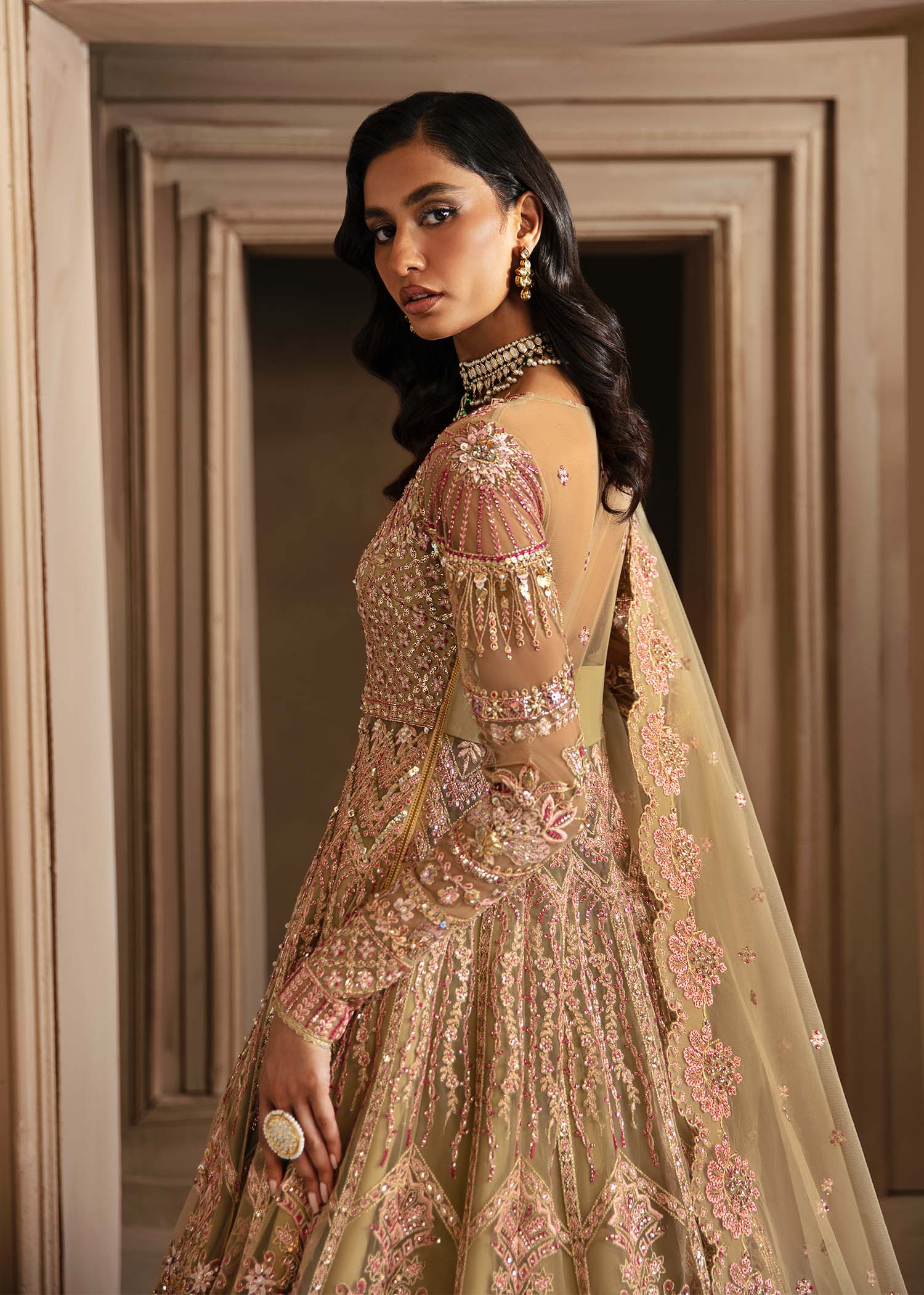 Women Wearing Vespera Light Peach Peshwas For Formals Events - Pakistani Designer Wear For Women In UK | Kifat