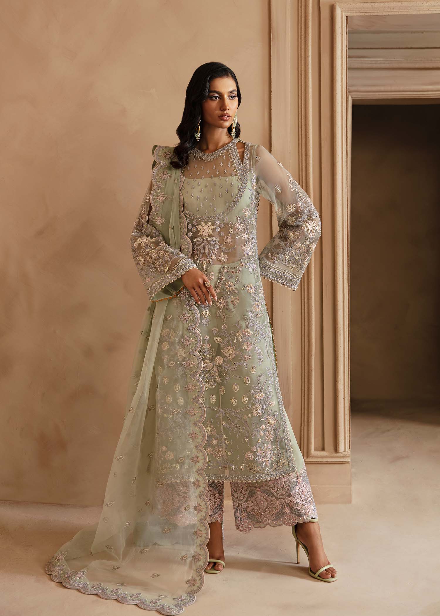 Women Wearing Isolde Pastel Long Shirt For Formals Events - Pakistani Designer Wear For Women In UK | Kifat