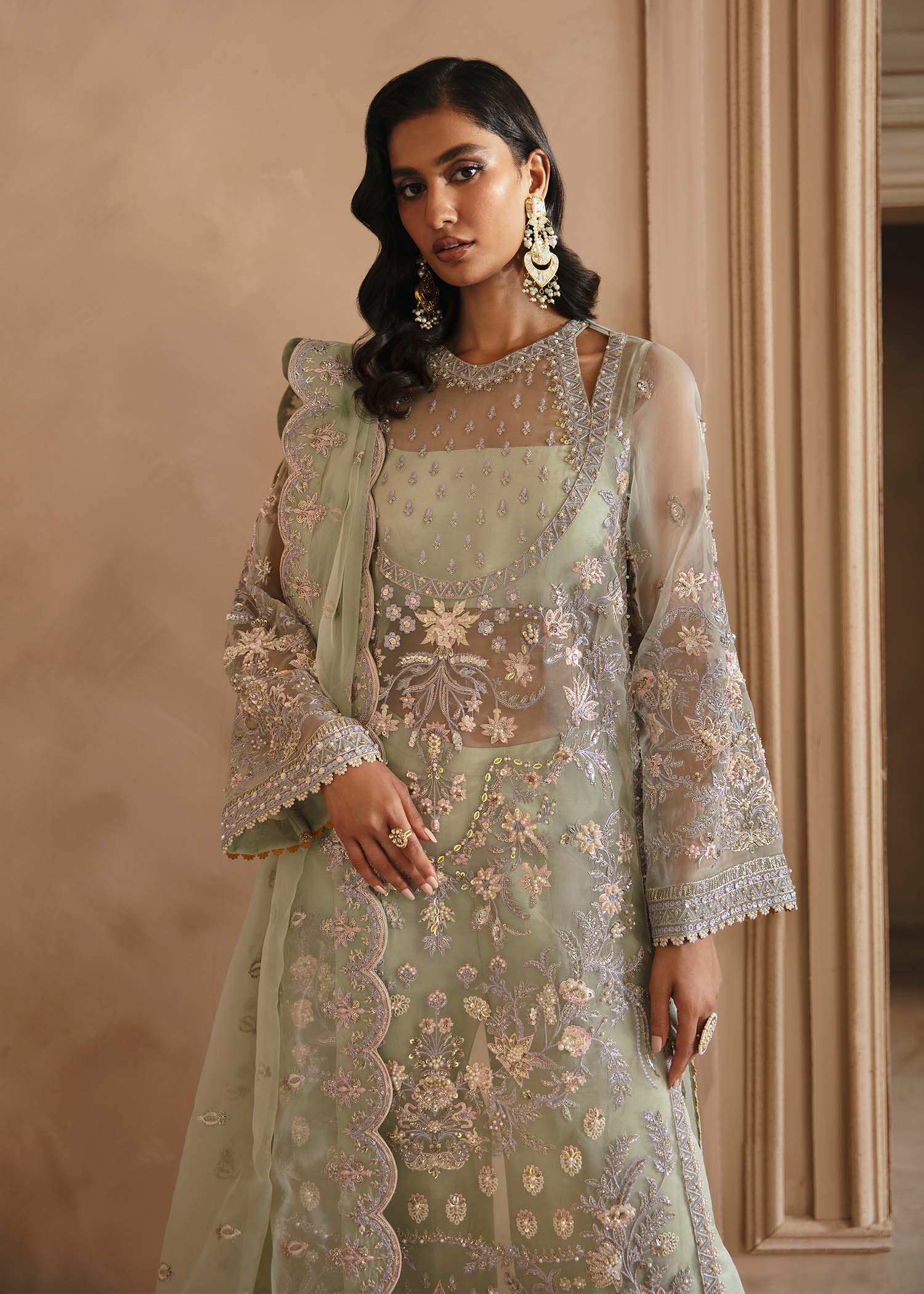 Women Wearing Isolde Pastel Long Shirt For Formals Events - Pakistani Designer Wear For Women In UK | Kifat