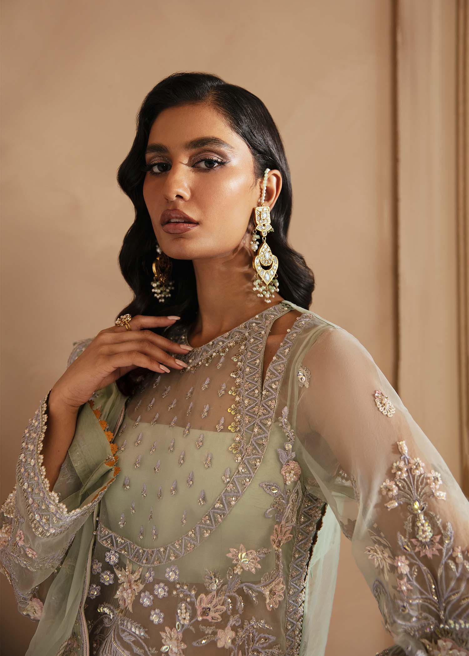 Women Wearing Isolde Pastel Long Shirt For Formals Events - Pakistani Designer Wear For Women In UK | Kifat