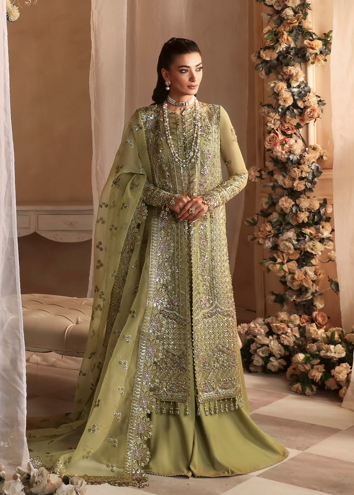 Women Wearing Seren Mint Long Shirt For Formals Events - Pakistani Designer Wear For Women In UK | Kifat