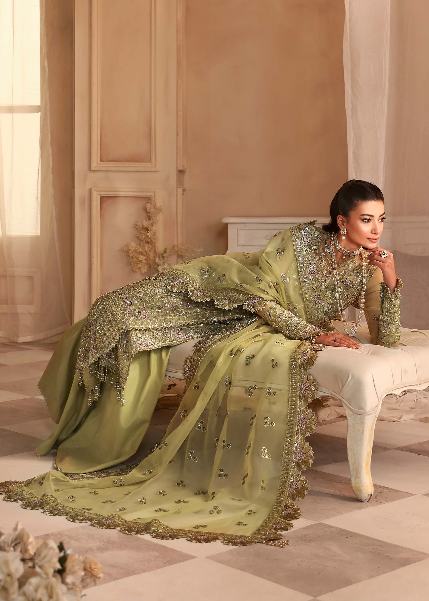 Women Wearing Seren Mint Long Shirt For Formals Events - Pakistani Designer Wear For Women In UK | Kifat
