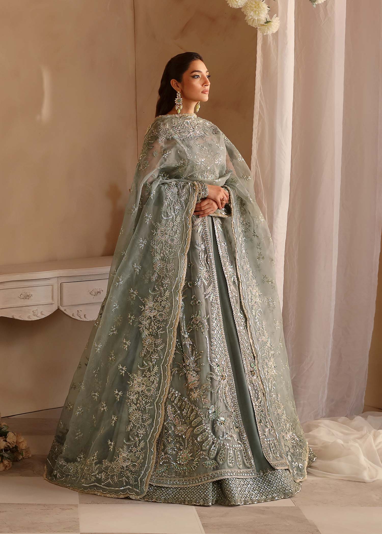 Women Wearing Noche Grey Peshwas For Luxury Formals Events - Pakistani Designer Wear For Women In UK | Kifat