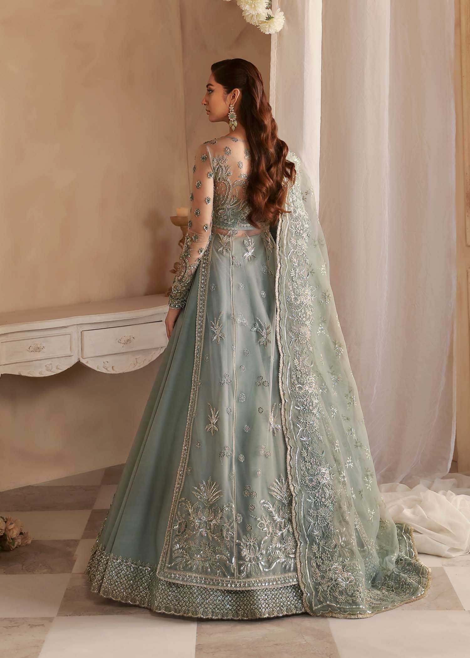 Women Wearing Noche Grey Peshwas For Luxury Formals Events - Pakistani Designer Wear For Women In UK | Kifat
