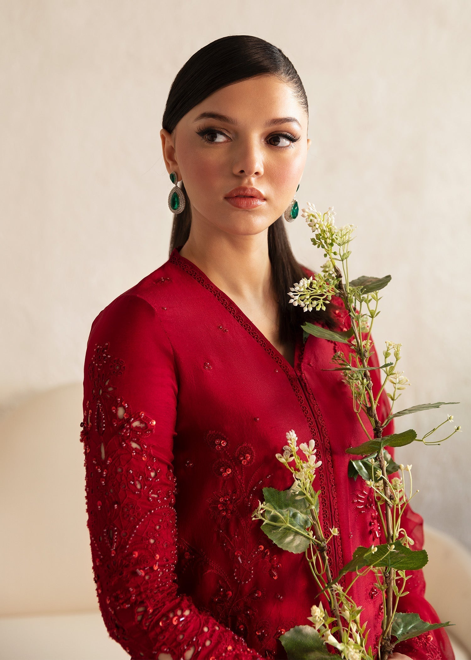 Kanwal Malik Maroon shirt with flared pants for Luxury Wedding wear - Pakistani Designer Wear for Women in UK | Kifat