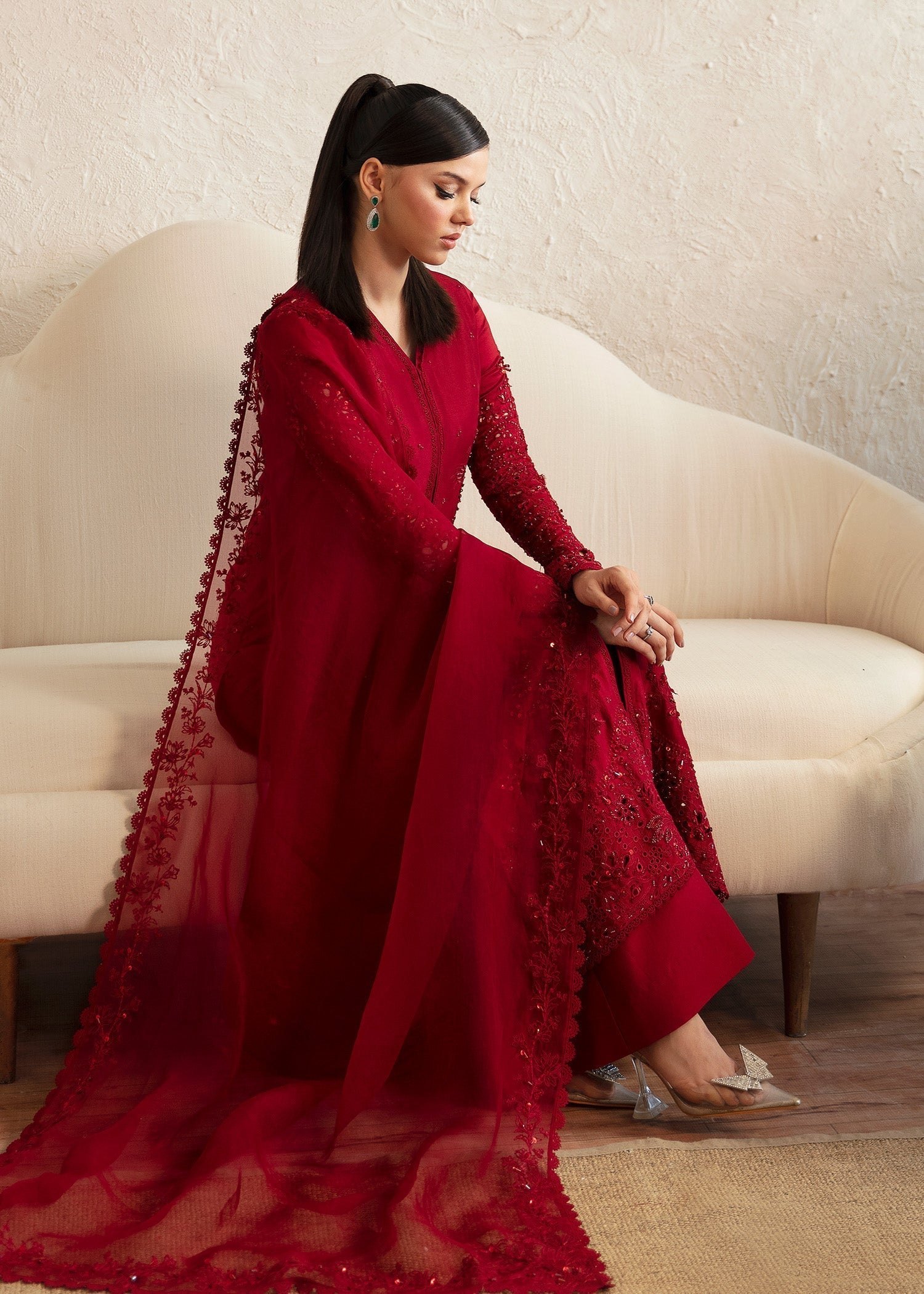 Kanwal Malik Maroon shirt with flared pants for Luxury Wedding wear - Pakistani Designer Wear for Women in UK | Kifat