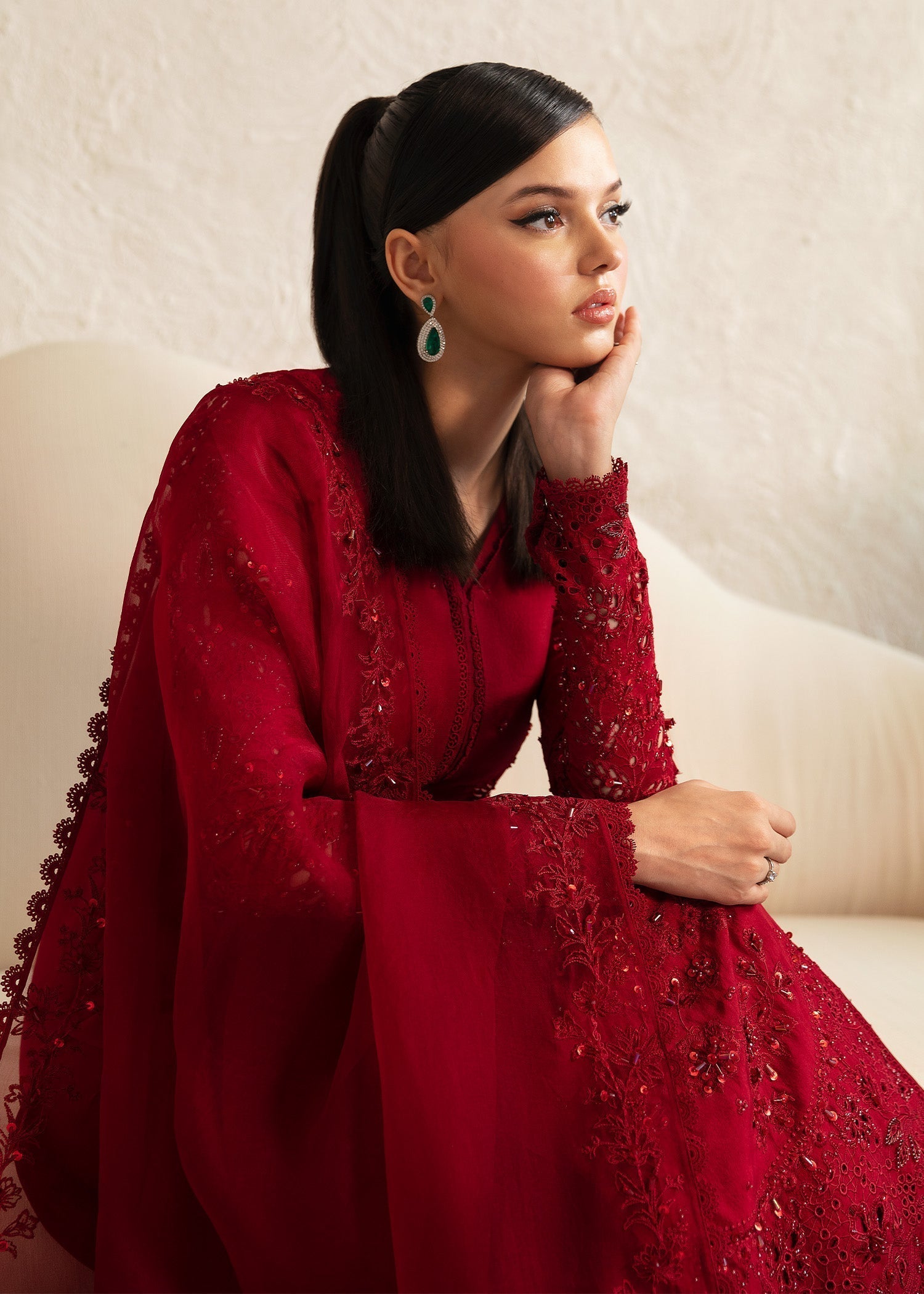 Kanwal Malik Maroon shirt with flared pants for Luxury Wedding wear - Pakistani Designer Wear for Women in UK | Kifat