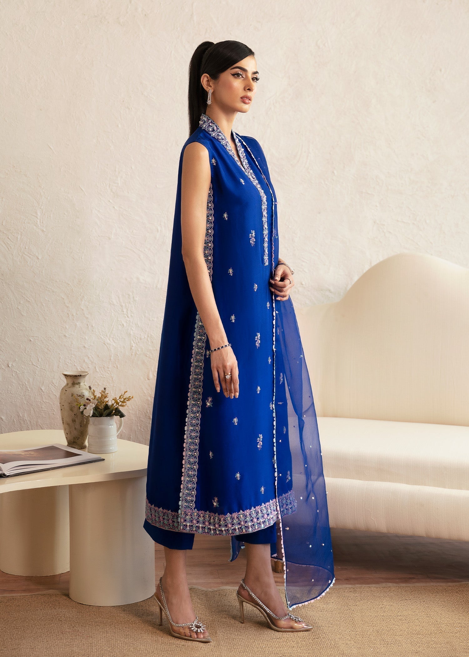 Kanwal Malik Royal Blue Long Shirt with Trouser for Luxury Wedding wear - Pakistani Designer Wear for Women in UK | Kifat
