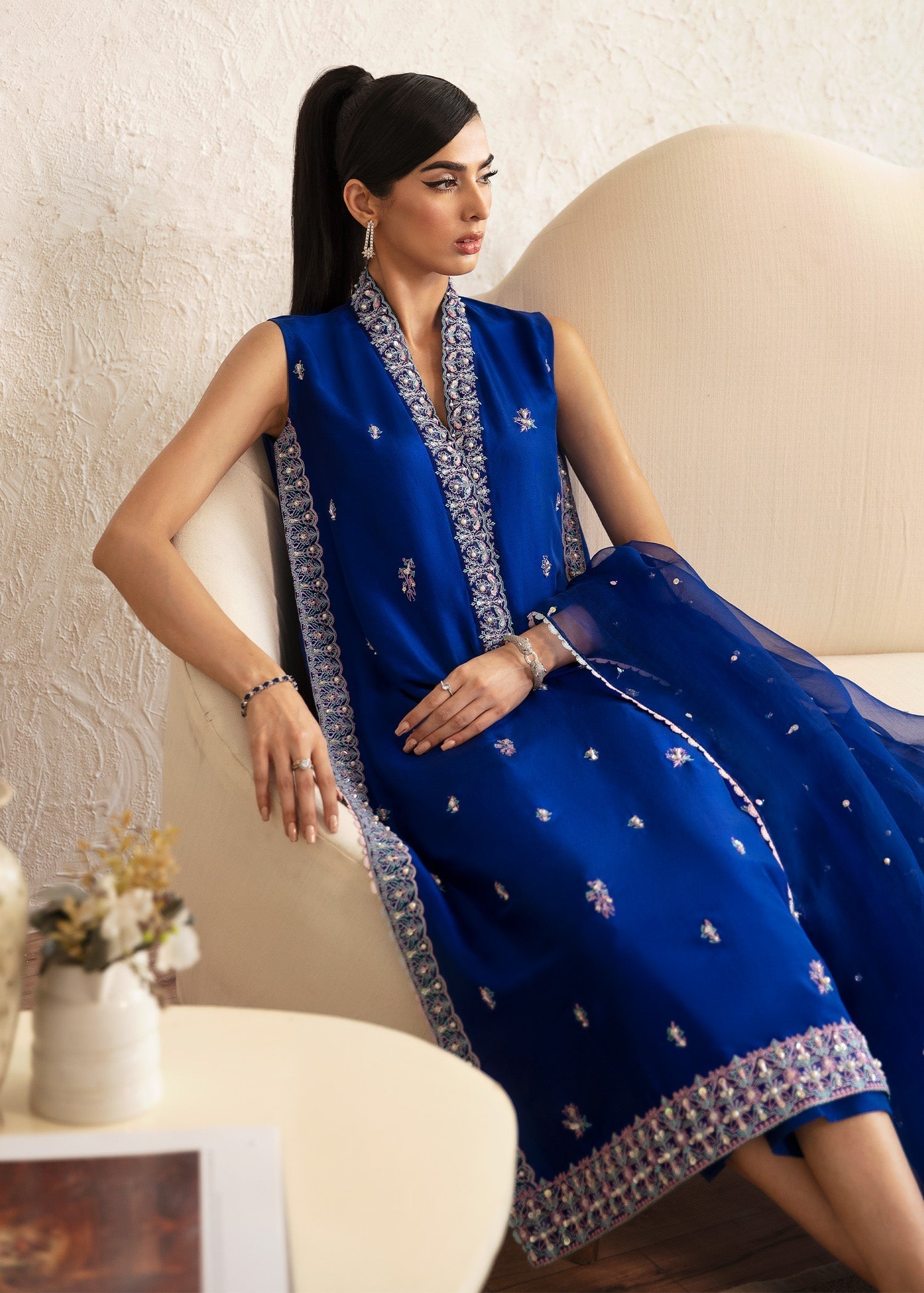 Kanwal Malik Royal Blue Long Shirt with Trouser for Luxury Wedding wear - Pakistani Designer Wear for Women in UK | Kifat