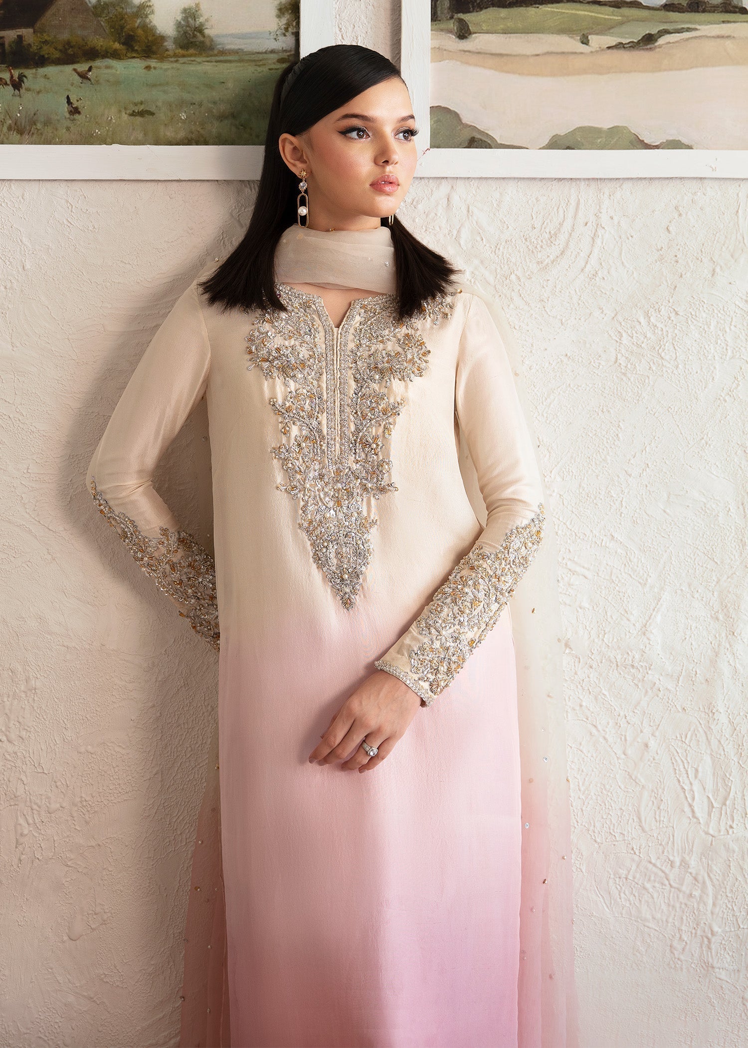 Kanwal Malik Ombre Pink Long Shirt with Trouser for Luxury Wedding wear - Pakistani Designer Wear for Women in UK | Kifat