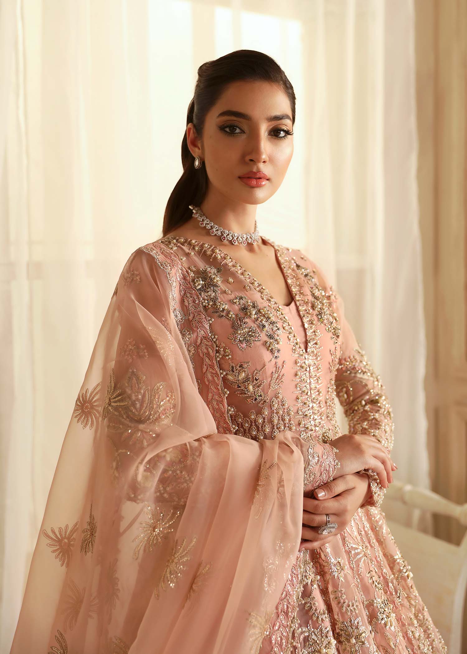 Women Wearing Sueno Peach Pink Peshwas For Formals Events - Pakistani Designer Wear For Women In UK | Kifat