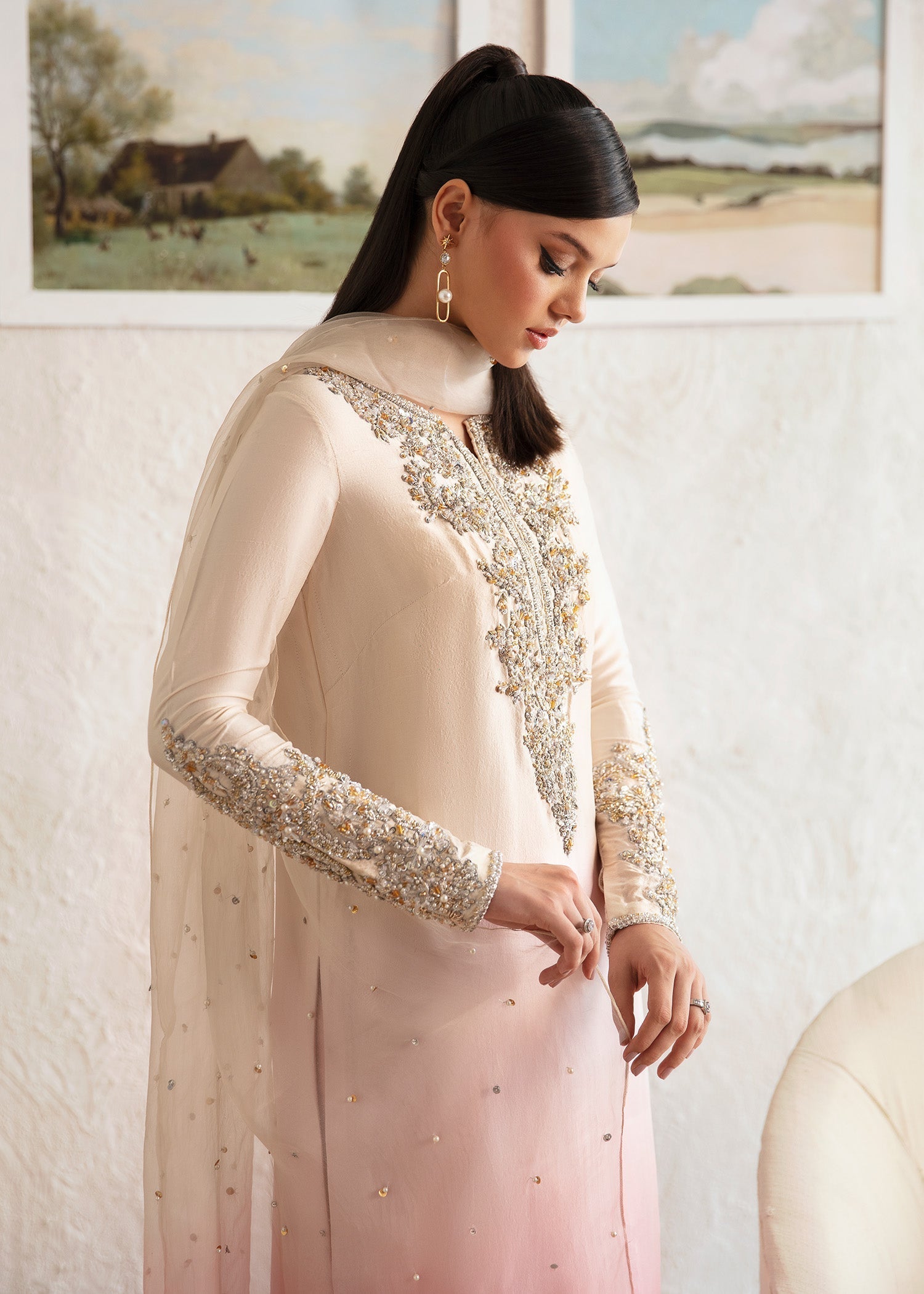 Kanwal Malik Ombre Pink Long Shirt with Trouser for Luxury Wedding wear - Pakistani Designer Wear for Women in UK | Kifat