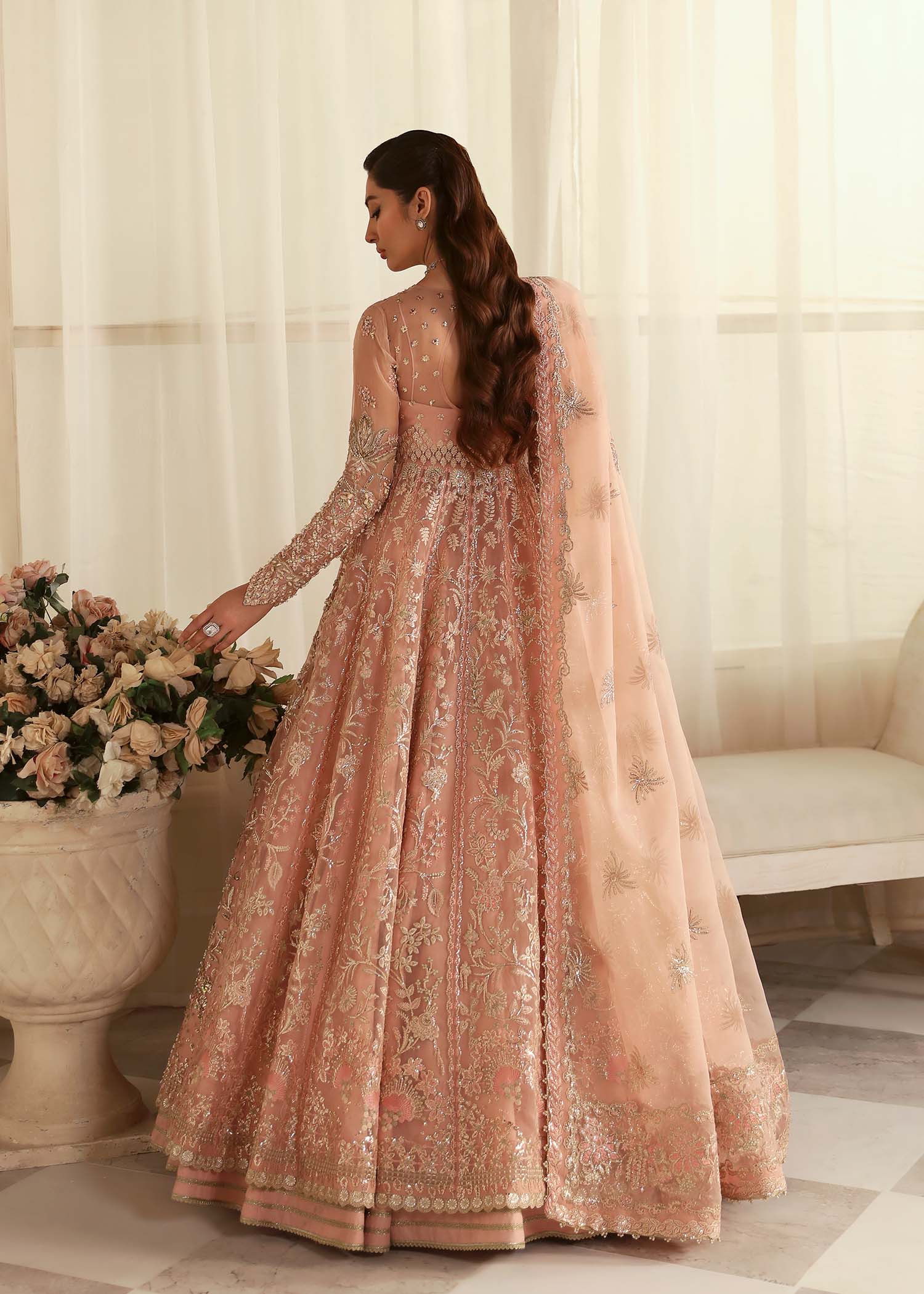 Women Wearing Sueno Peach Pink Peshwas For Formals Events - Pakistani Designer Wear For Women In UK | Kifat
