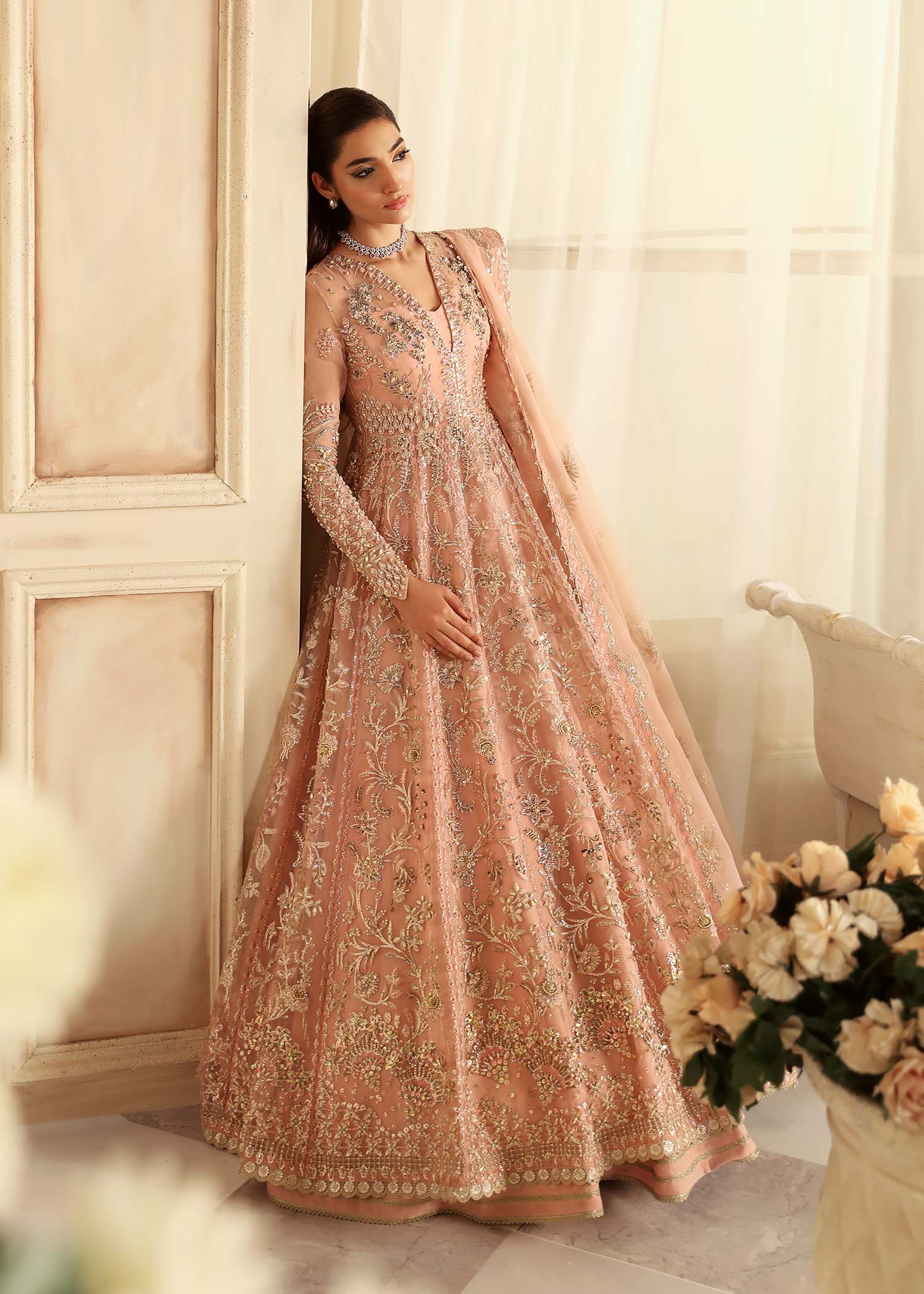 Women Wearing Sueno Peach Pink Peshwas For Formals Events - Pakistani Designer Wear For Women In UK | Kifat