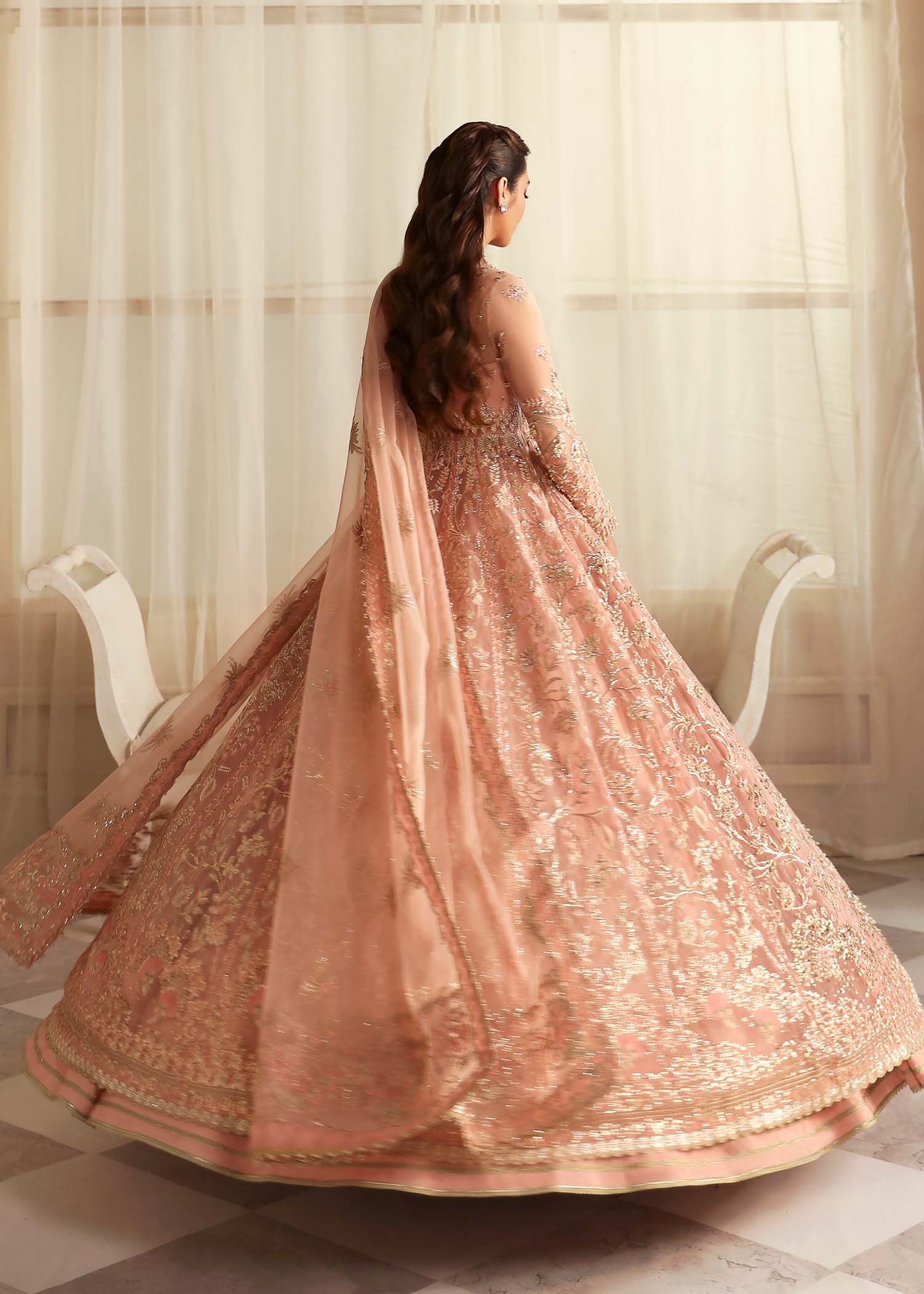 Women Wearing Sueno Peach Pink Peshwas For Formals Events - Pakistani Designer Wear For Women In UK | Kifat