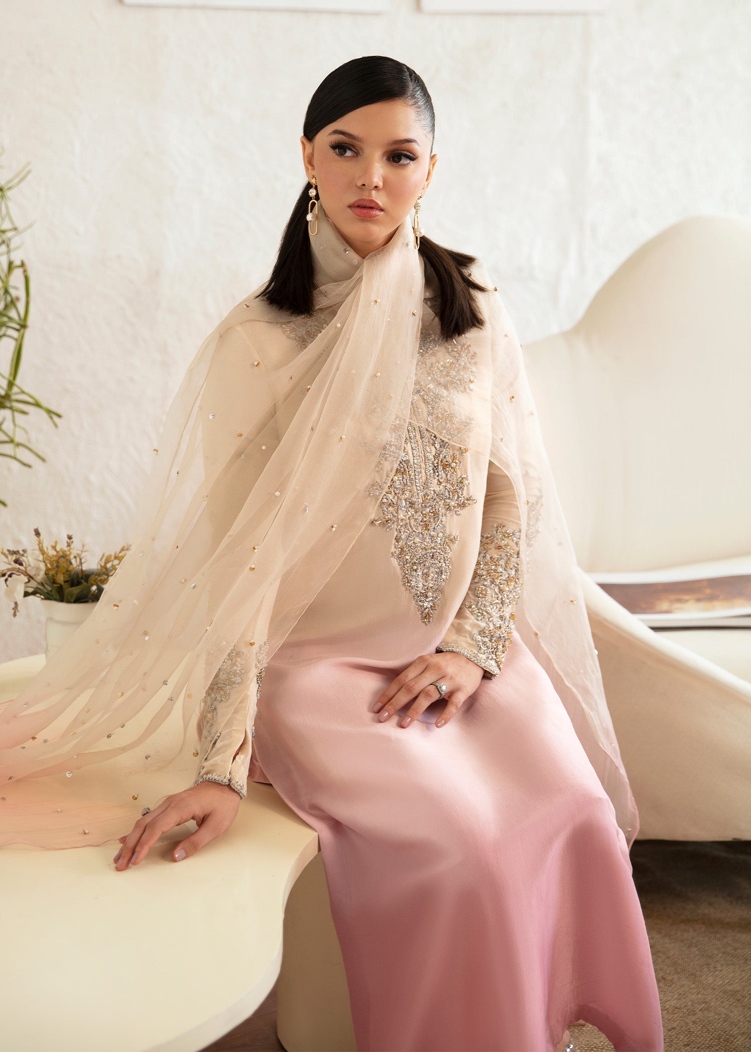 Kanwal Malik Ombre Pink Long Shirt with Trouser for Luxury Wedding wear - Pakistani Designer Wear for Women in UK | Kifat