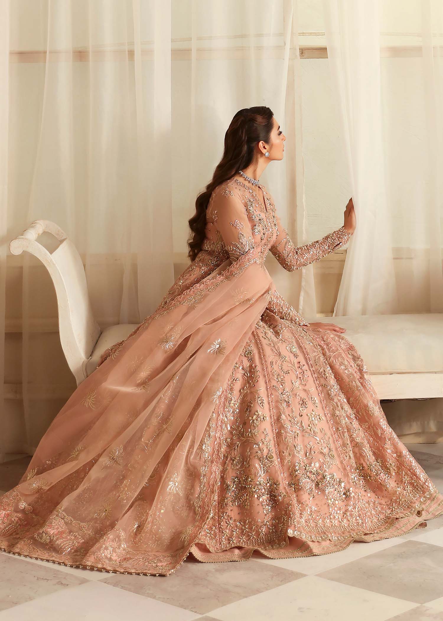 Women Wearing Sueno Peach Pink Peshwas For Formals Events - Pakistani Designer Wear For Women In UK | Kifat