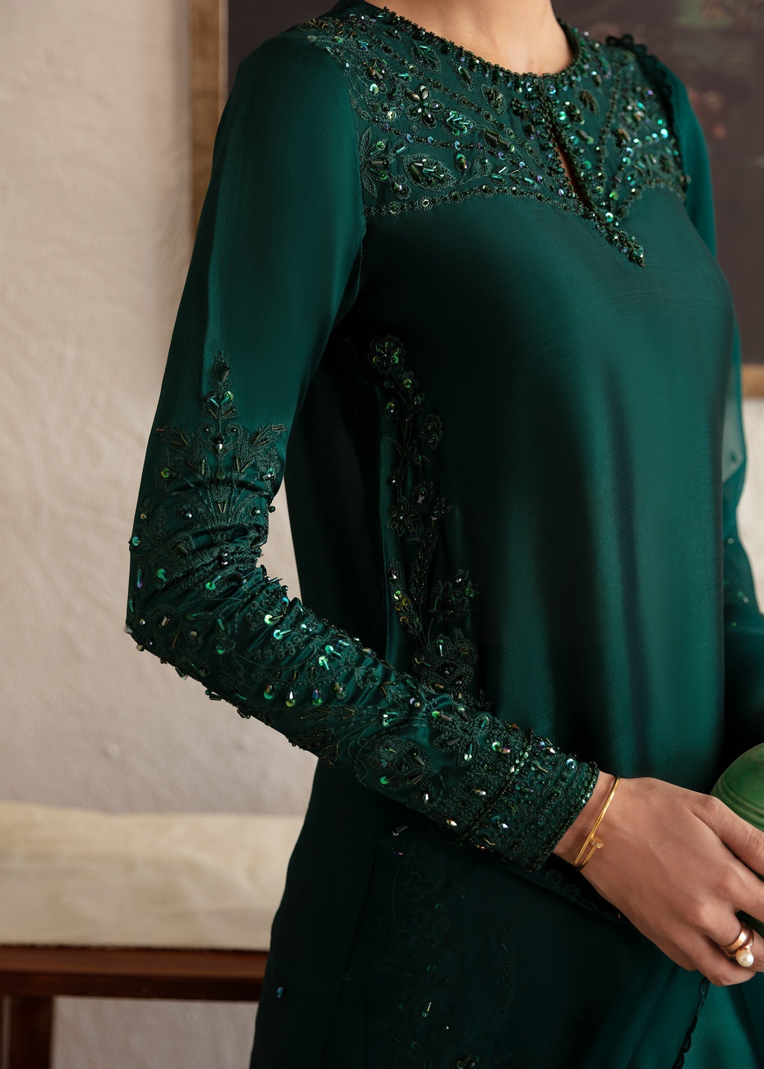 Kanwal Malik Bottle Green Shirt with Sharara for Luxury Wedding wear - Pakistani Designer Wear for Women in UK | Kifat