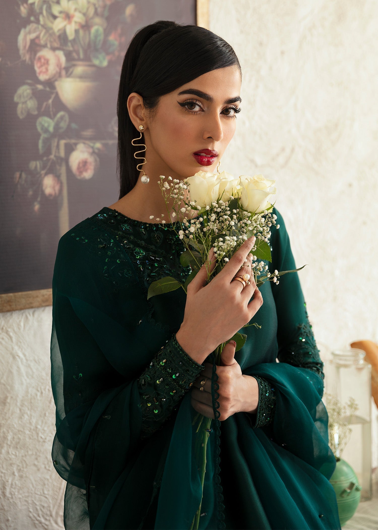 Kanwal Malik Bottle Green Shirt with Sharara for Luxury Wedding wear - Pakistani Designer Wear for Women in UK | Kifat